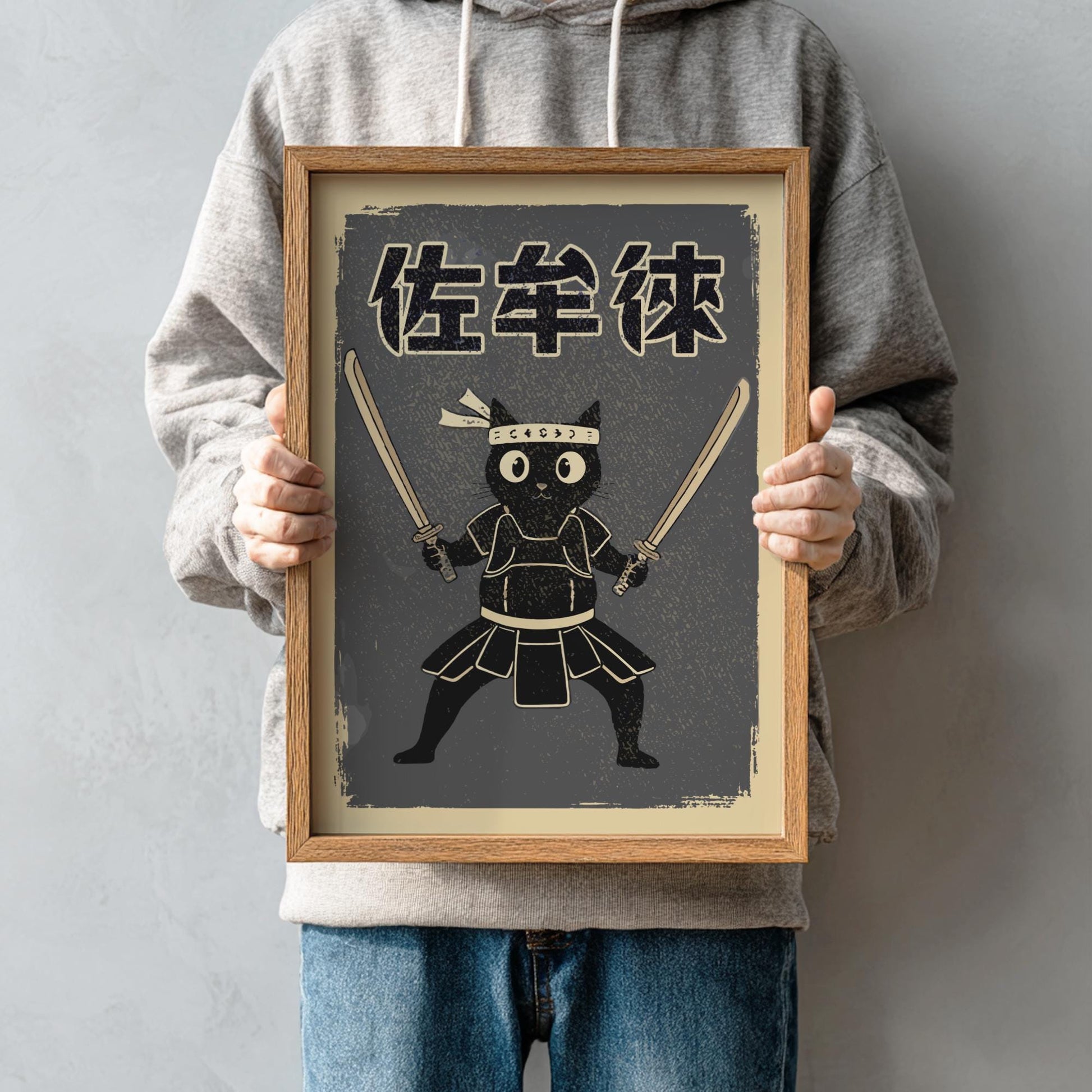 Samurai Cat Art Print (Dual Swords)