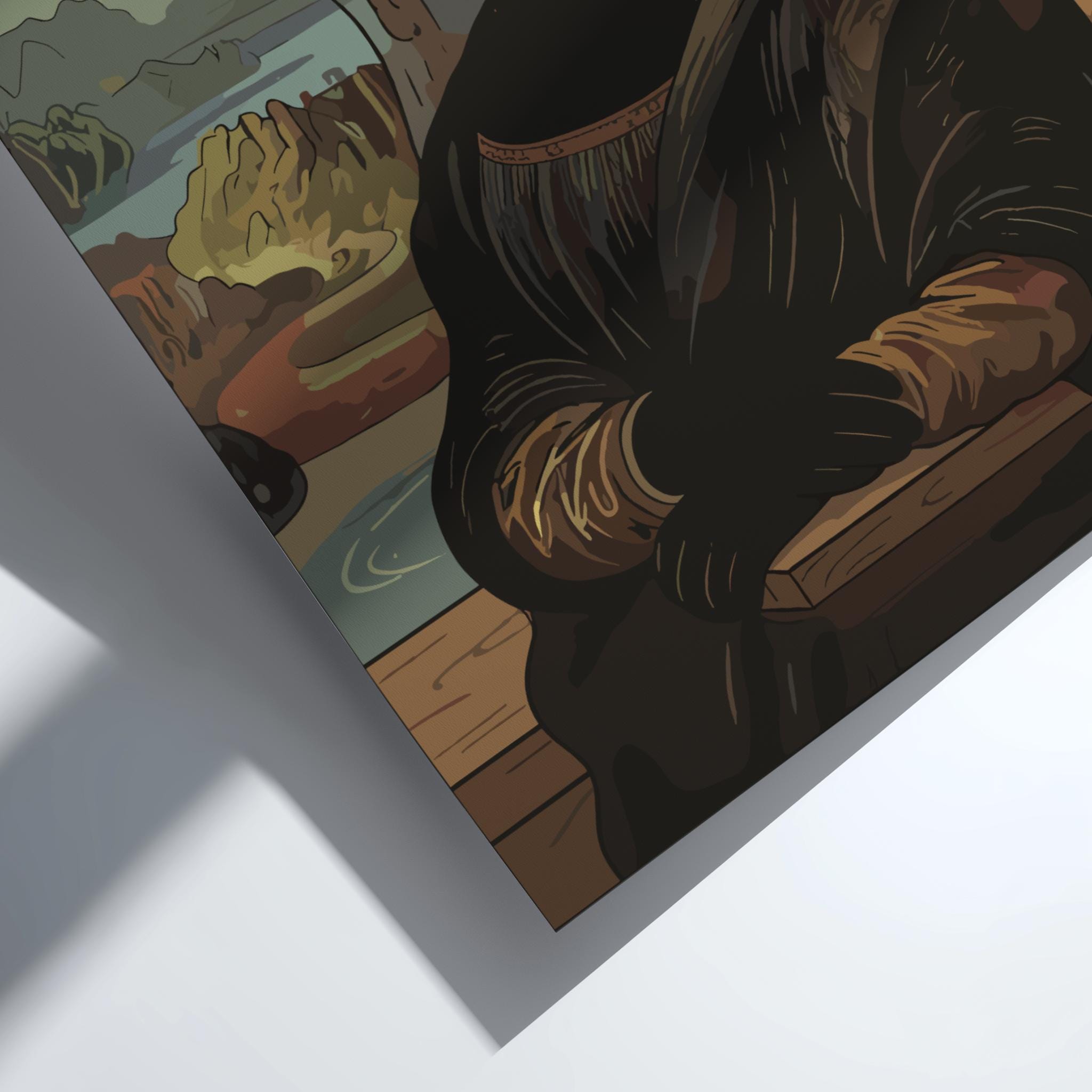 Black Cat Mona Lisa Art Print – Funny Ukiyo-e Parody Japanese Wall