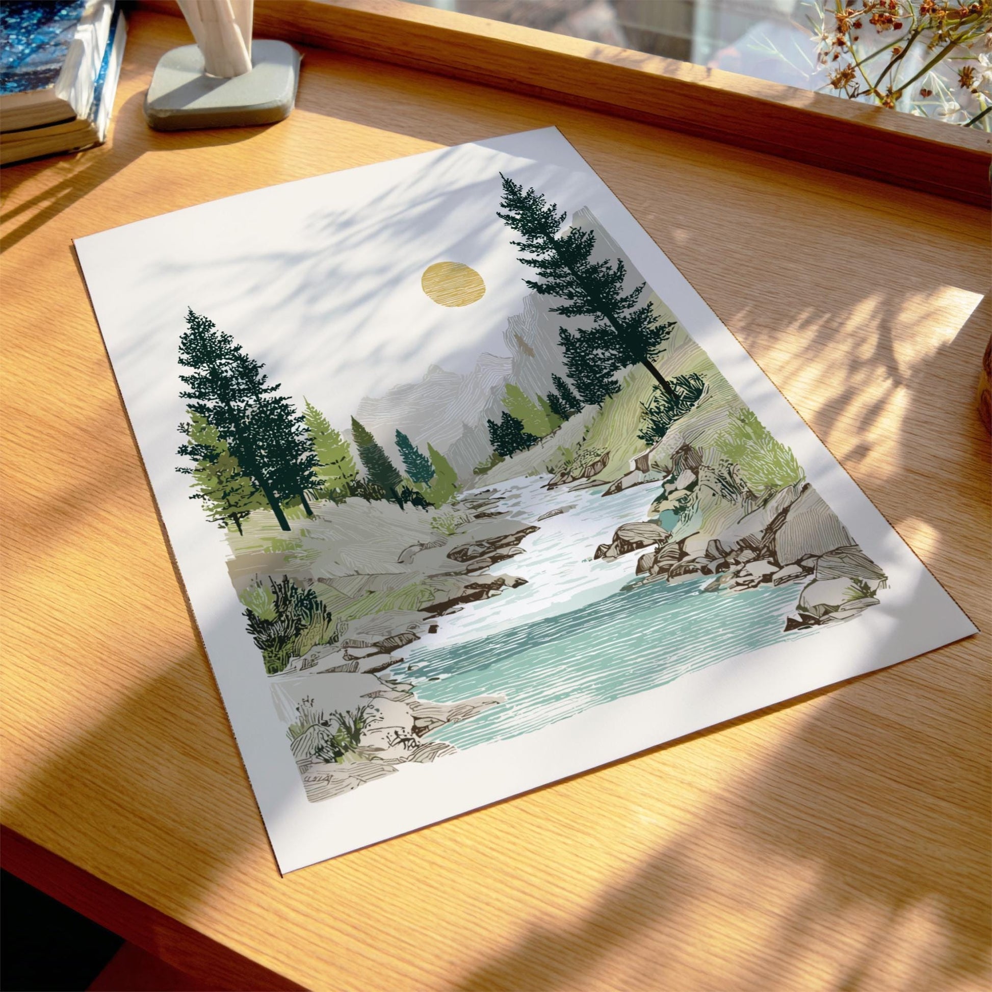 Pine Creek - Pastel Pine Forest Landscape Poster - Serene Nature Wall Decor Poster