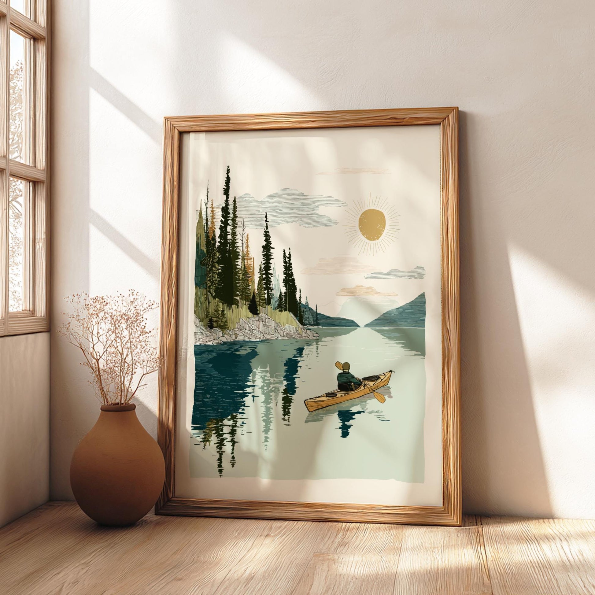 Paddle into Twilight - Pastel Kayaking Poster - Serene Nature Wall Decor Poster