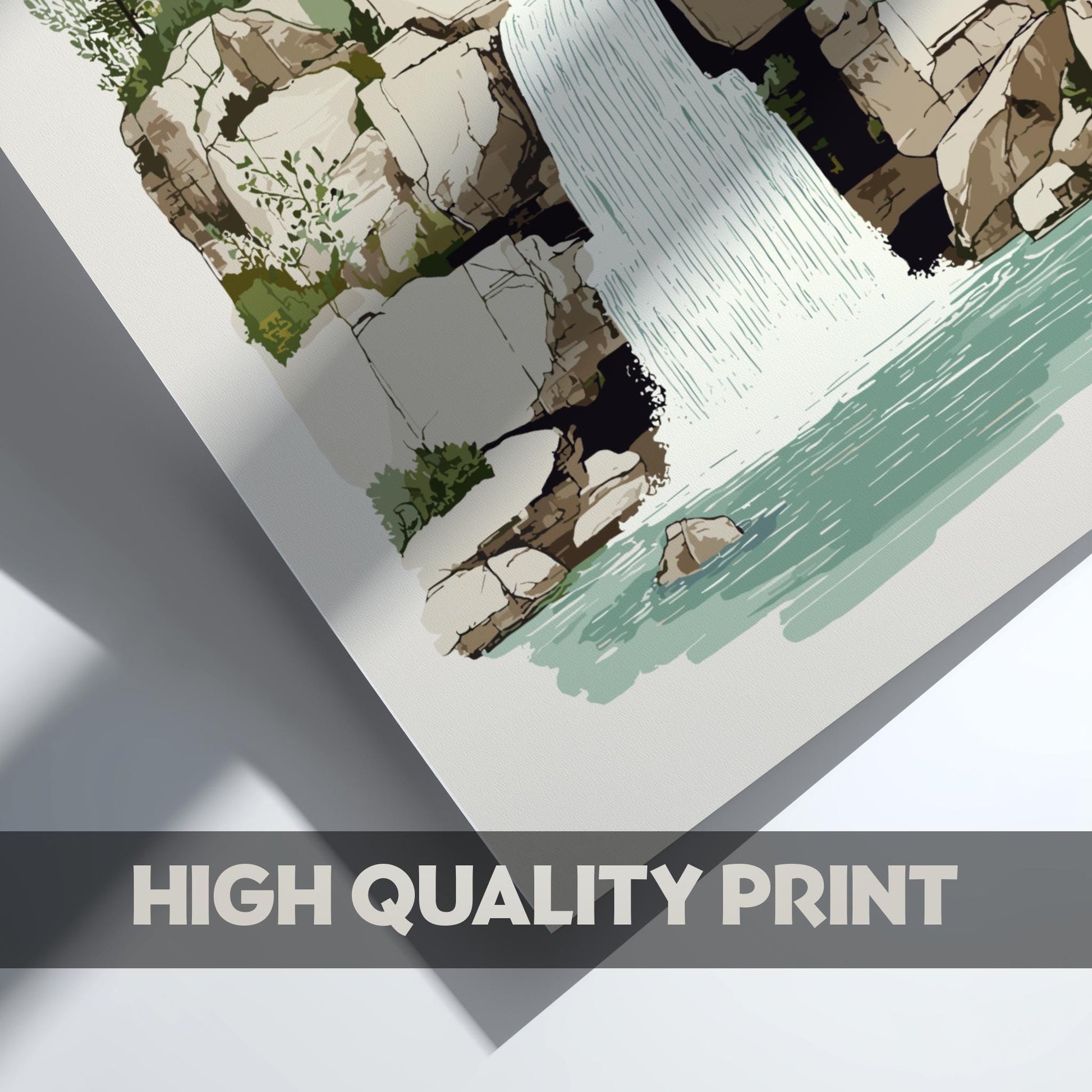 Golden Cascade - Pastel Waterfall Poster - Serene Nature Wall Decor Poster