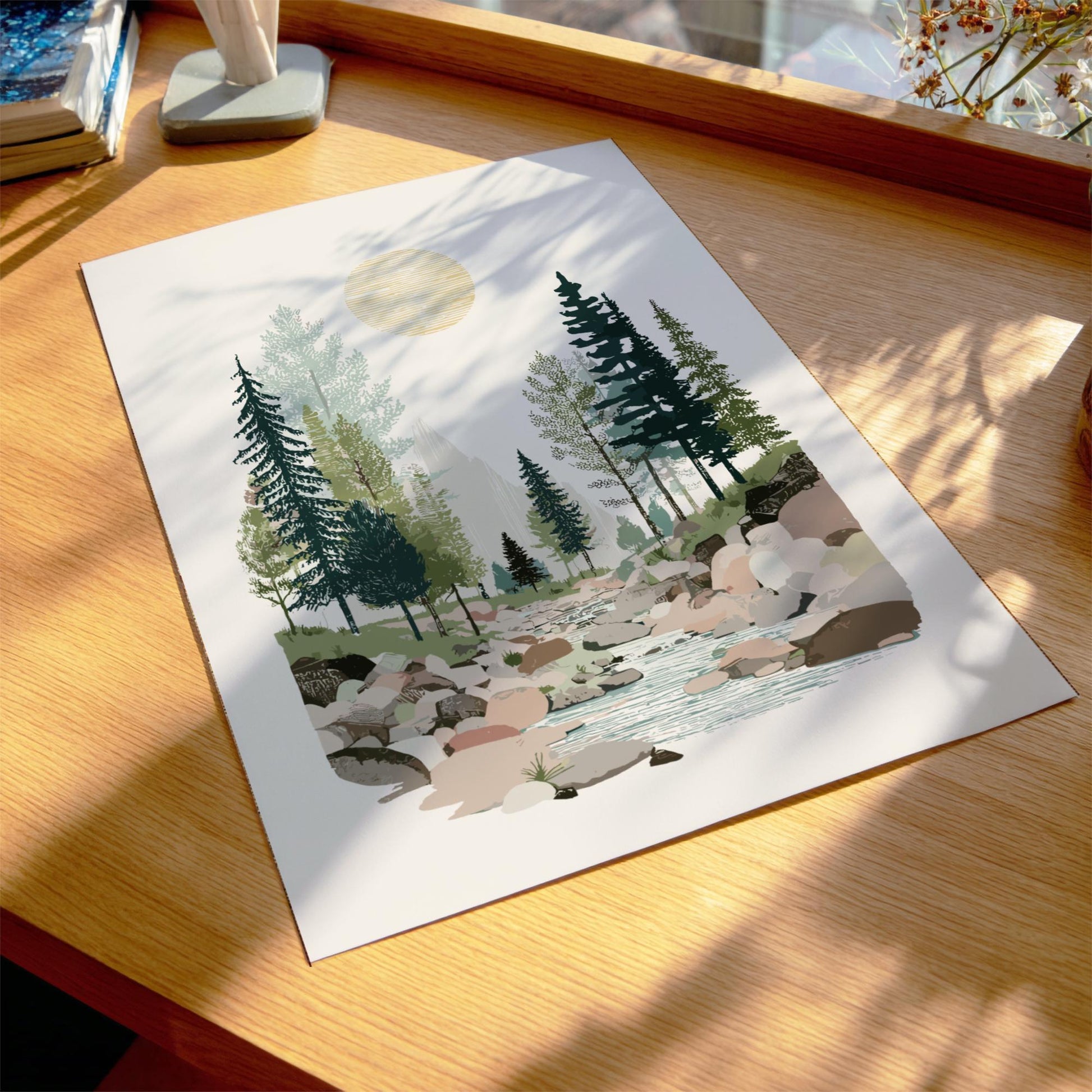Forest Sun Veil - Pastel Forest Poster - Serene Nature Wall Decor Poster