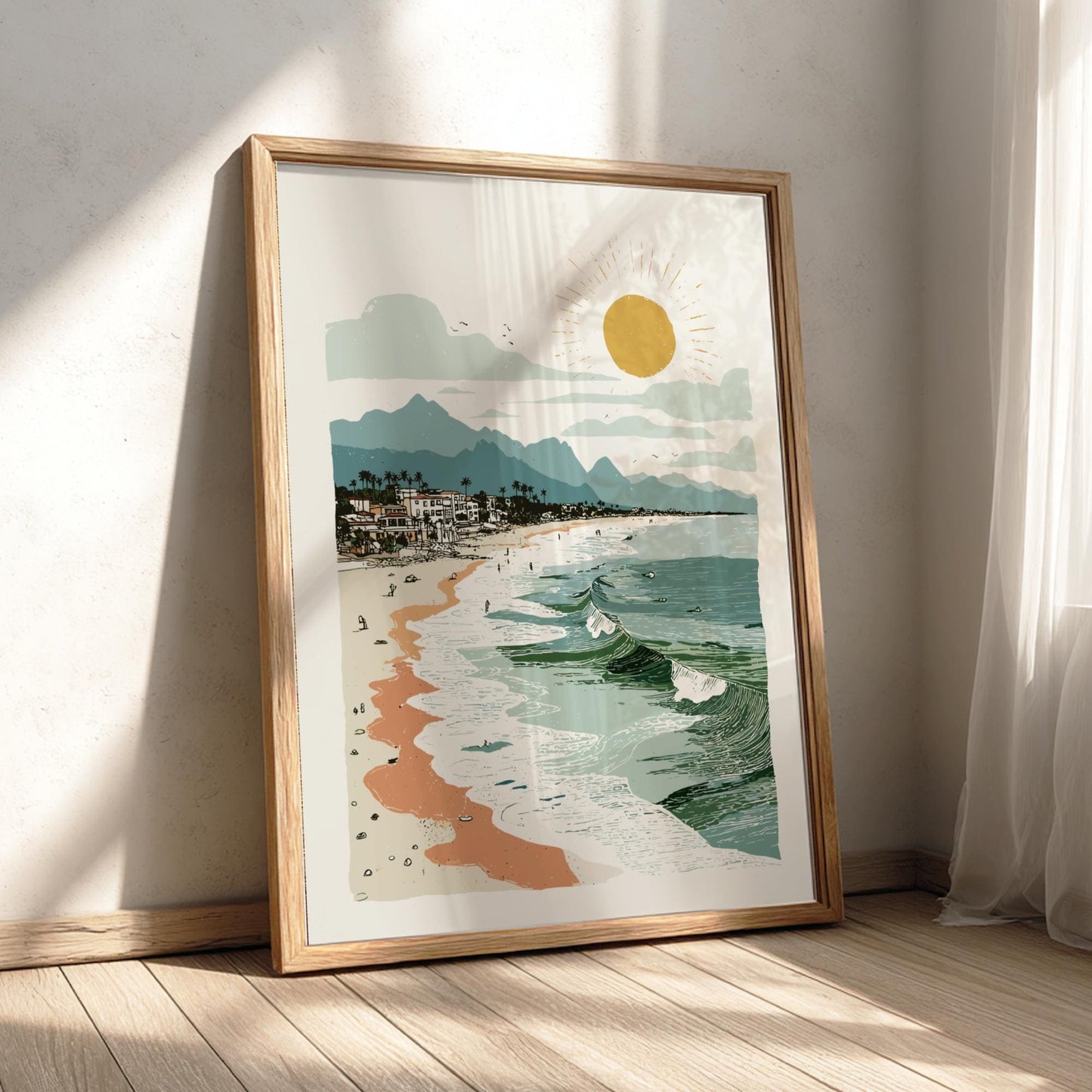 Coastal Town - Pastel Seaside Town Poster - Serene Nature Wall Decor Poster