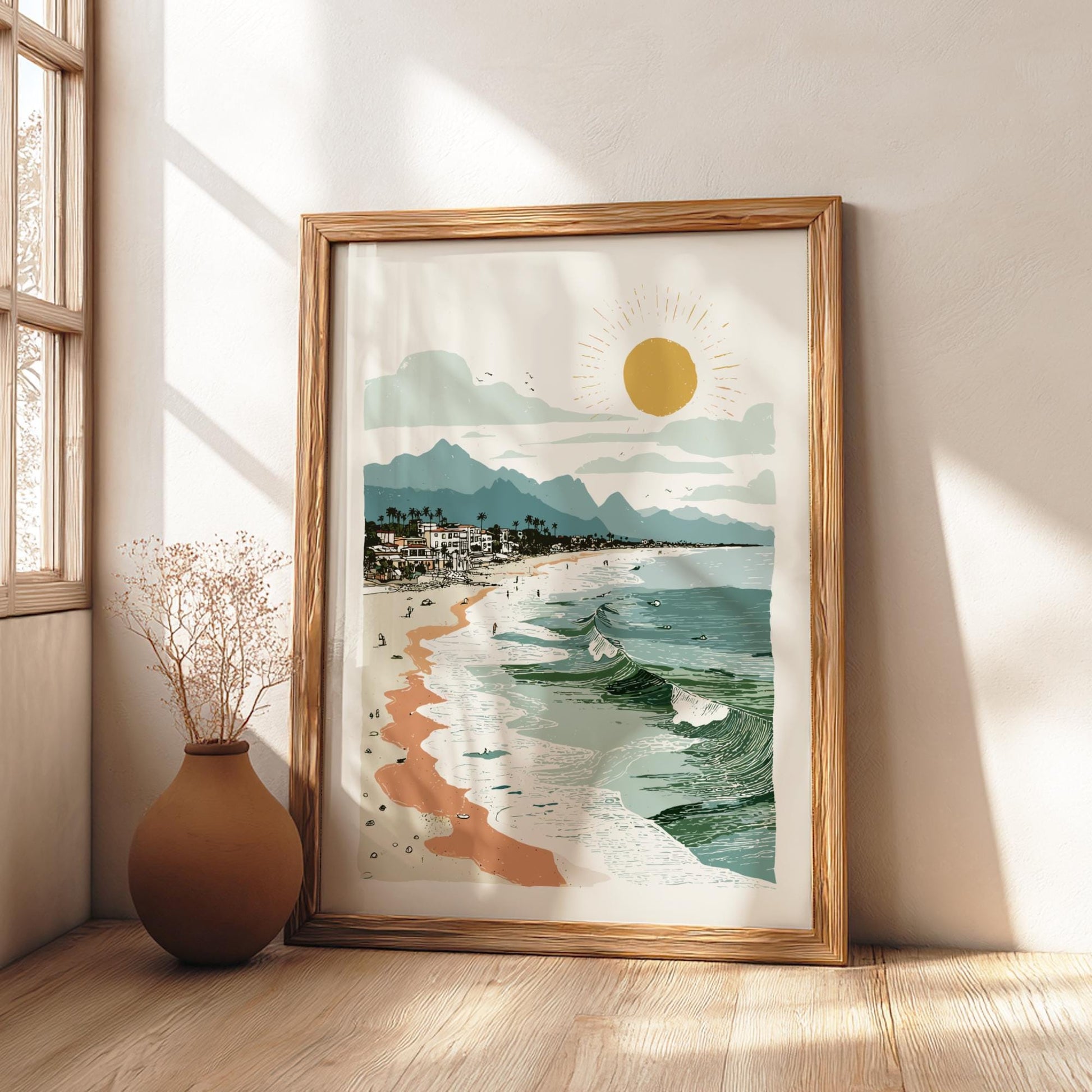 Coastal Town - Pastel Seaside Town Poster - Serene Nature Wall Decor Poster