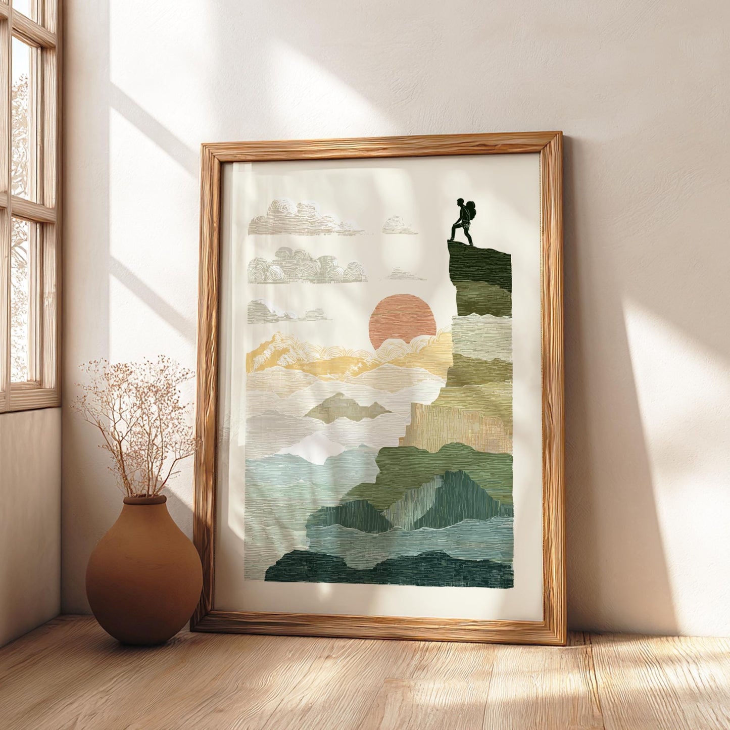 Climb to Sunset - Pastel Climbing Poster - Serene Nature Wall Decor Poster
