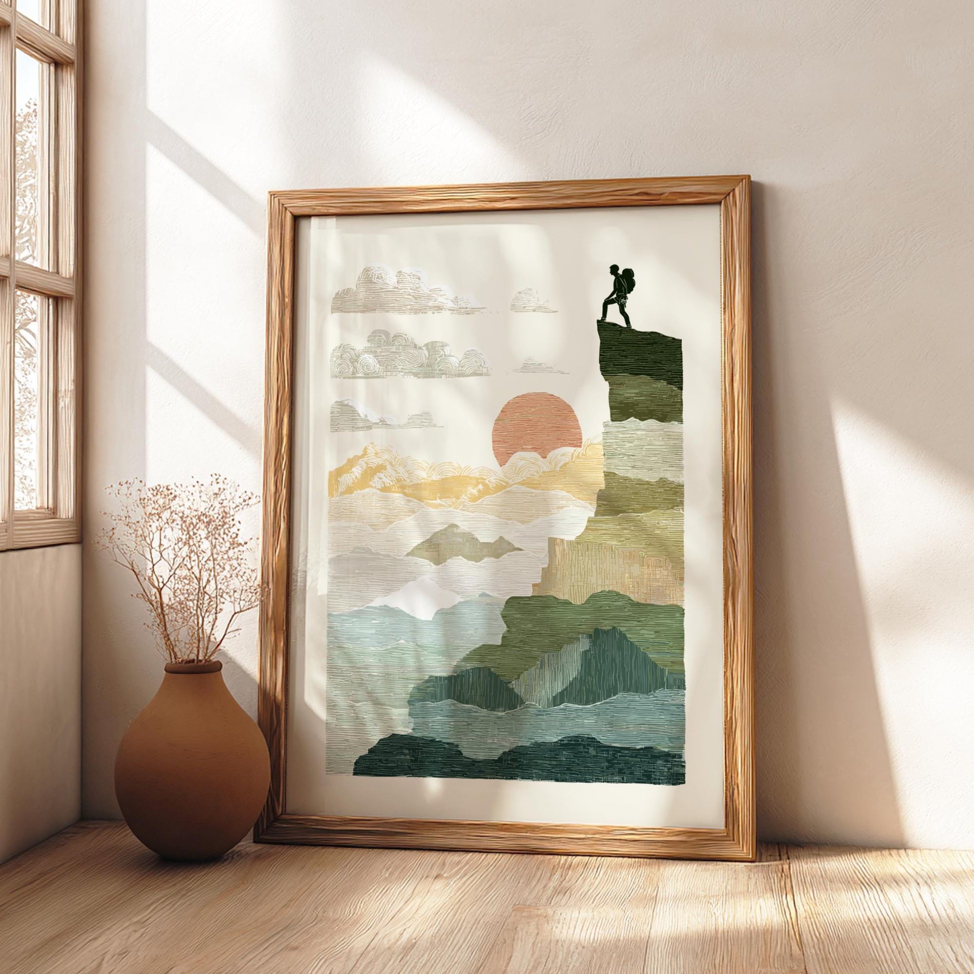 Climb to Sunset - Pastel Climbing Poster - Serene Nature Wall Decor Poster