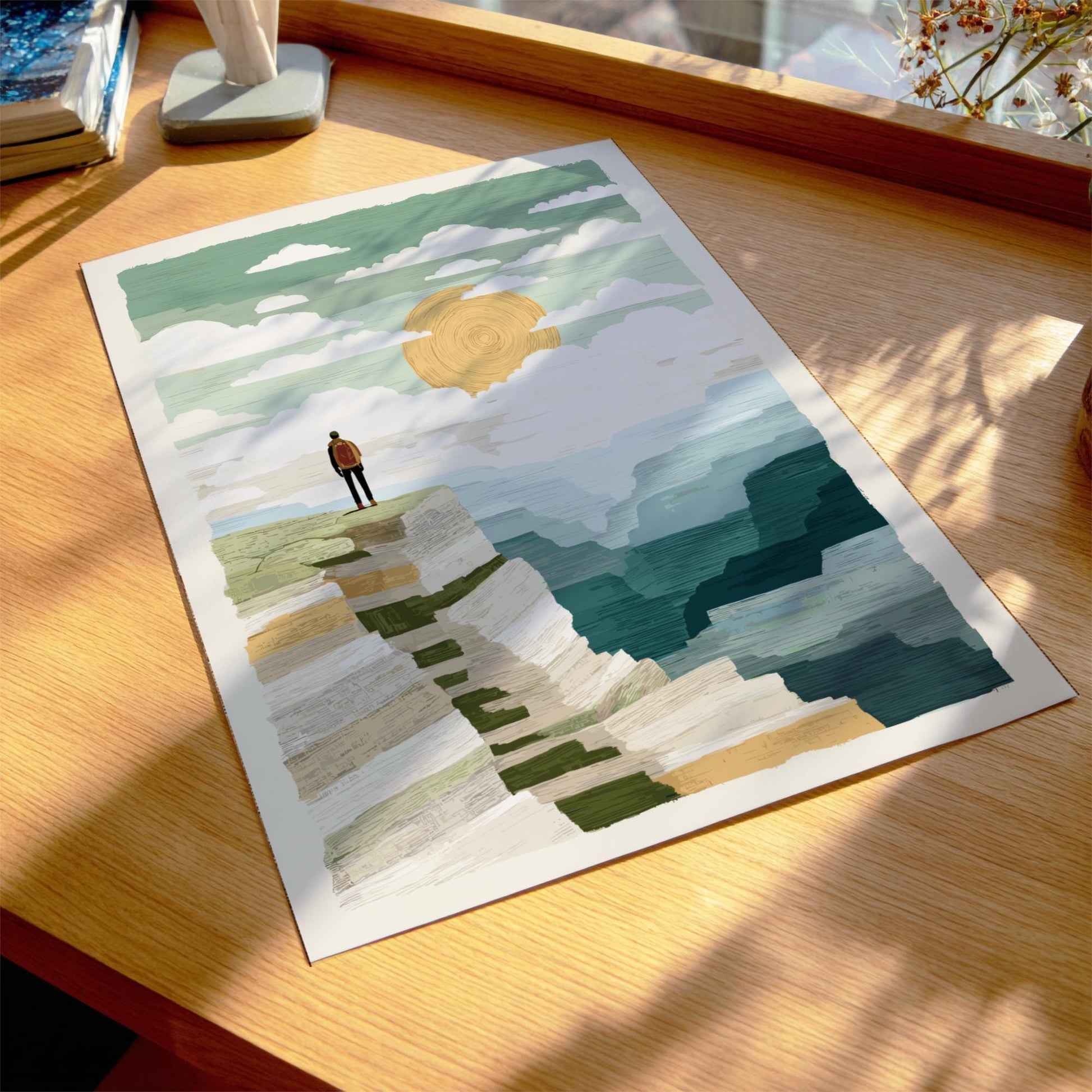 Climb to Sunrise - Pastel Climbing Poster - Serene Nature Wall Decor Print