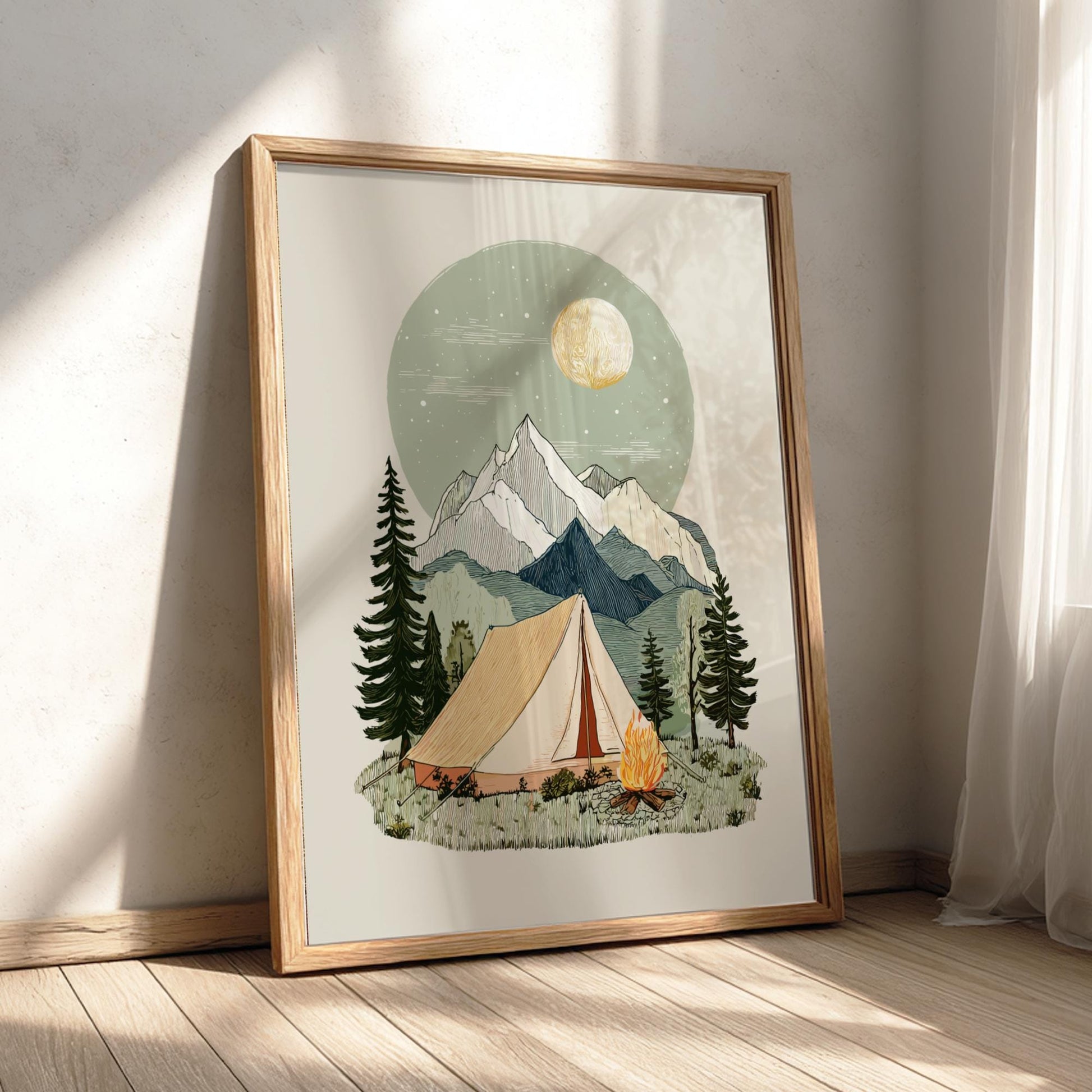 Campfire Horizon Glow - Pastel Camping Poster - Serene Nature Wall Decor Print