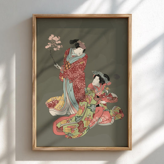 Two Kabuki Actors Ukiyo-e Print by Utagawa Toyokuni I, Edo Japanese Woodblock Art, Theater Poster