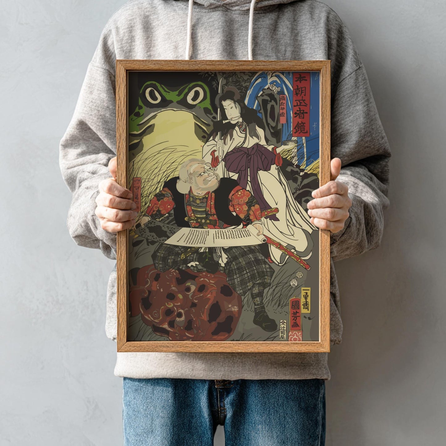 Iga Jutaro & Takiyasha Kuniyoshi Print, Honcho Musha Kagami Ukiyo-e, Edo Japanese Woodblock Art