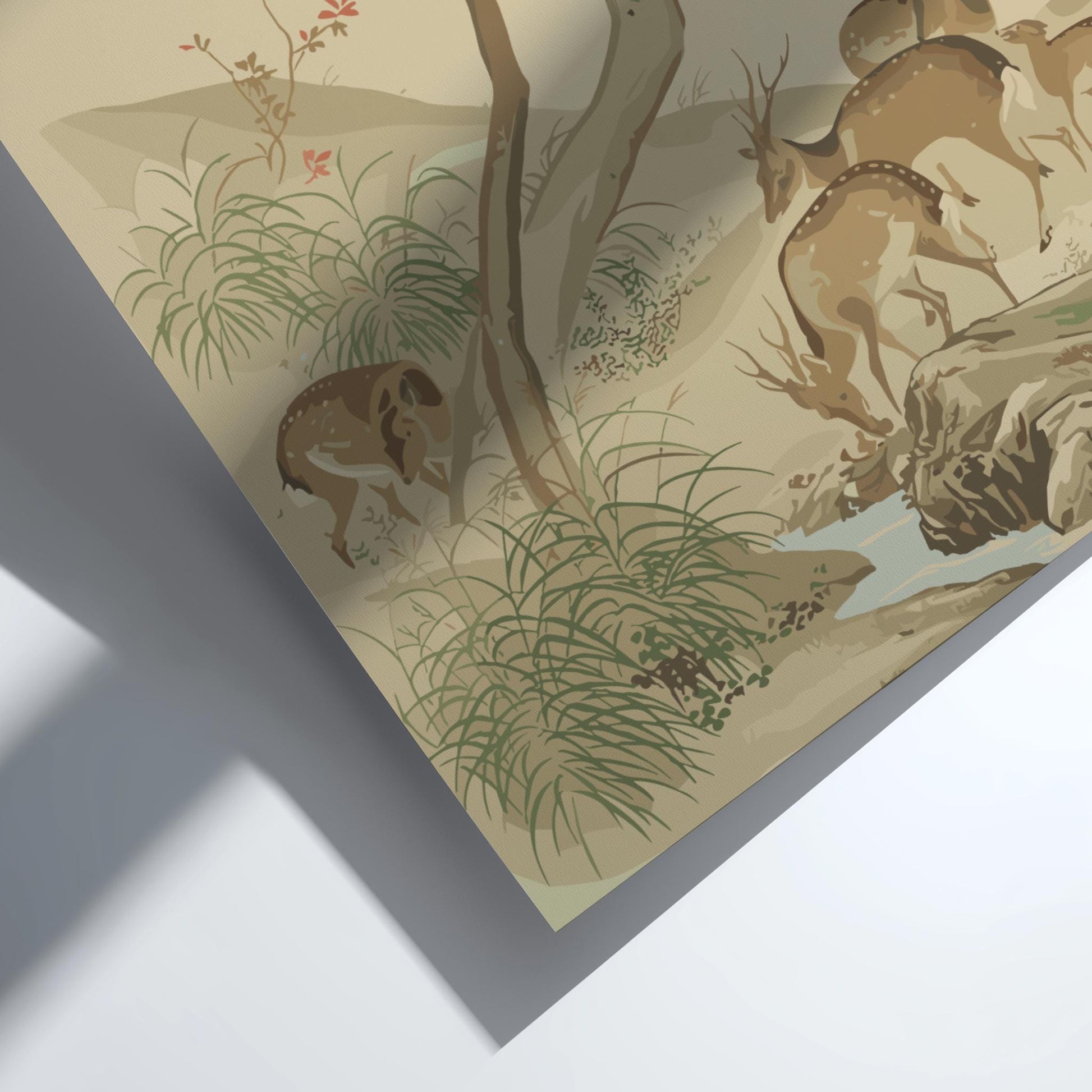 Five Deer Under Red Maples, Mori Tetsuzan Print, Japanese Autumn Landscape Ukiyo-e Art