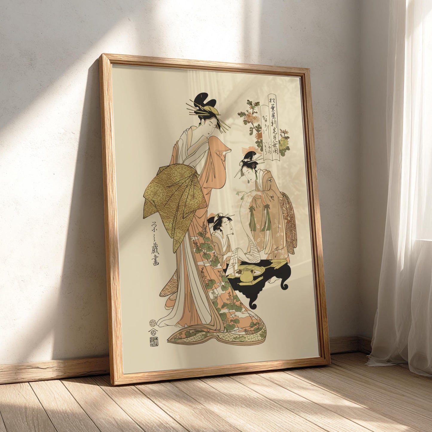 Opening of the New Matsubaya Eishi Print, Nakagawa with Attendants Ukiyo-e, Edo Japanese Woodblock Art