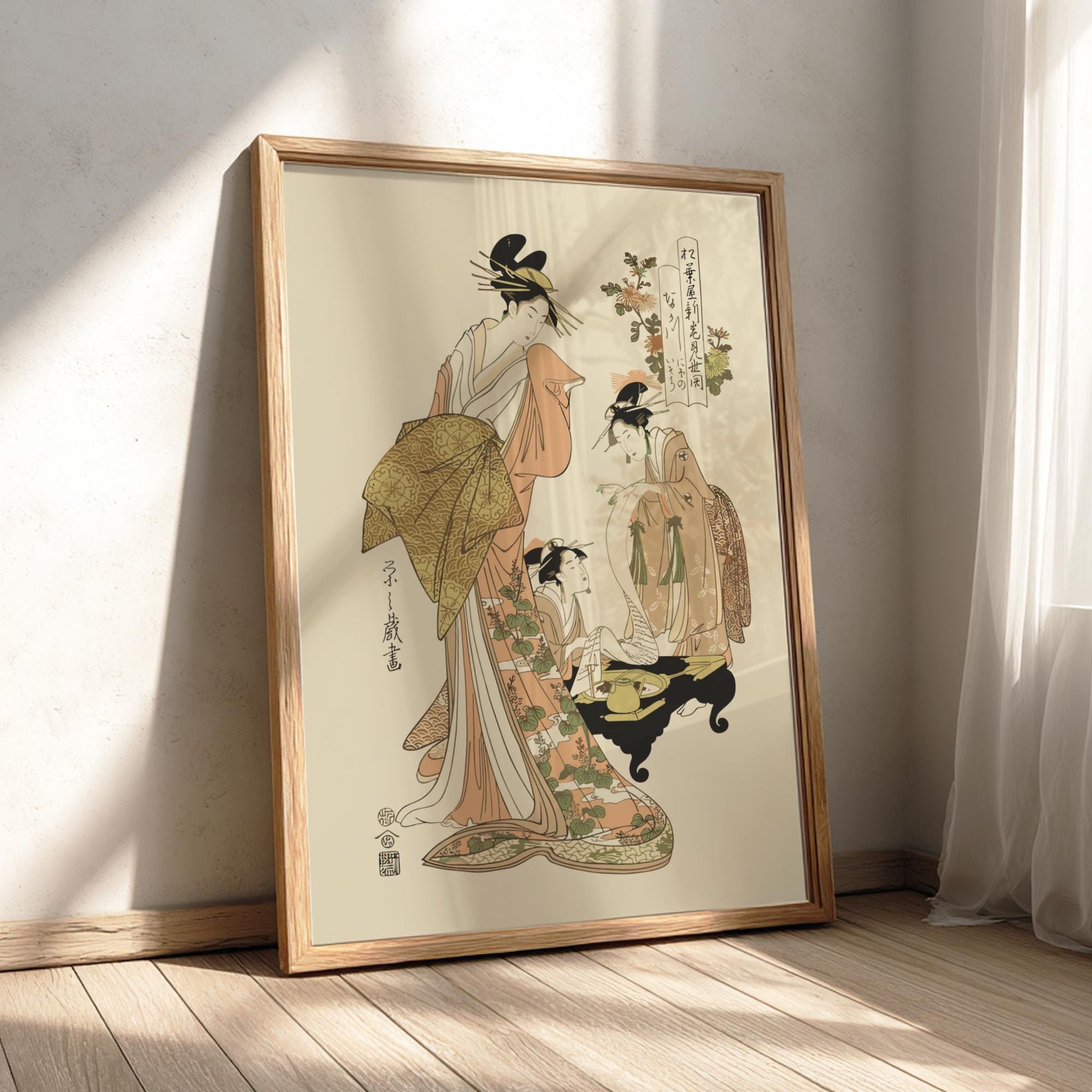 Opening of the New Matsubaya Eishi Print, Nakagawa with Attendants Ukiyo-e, Edo Japanese Woodblock Art