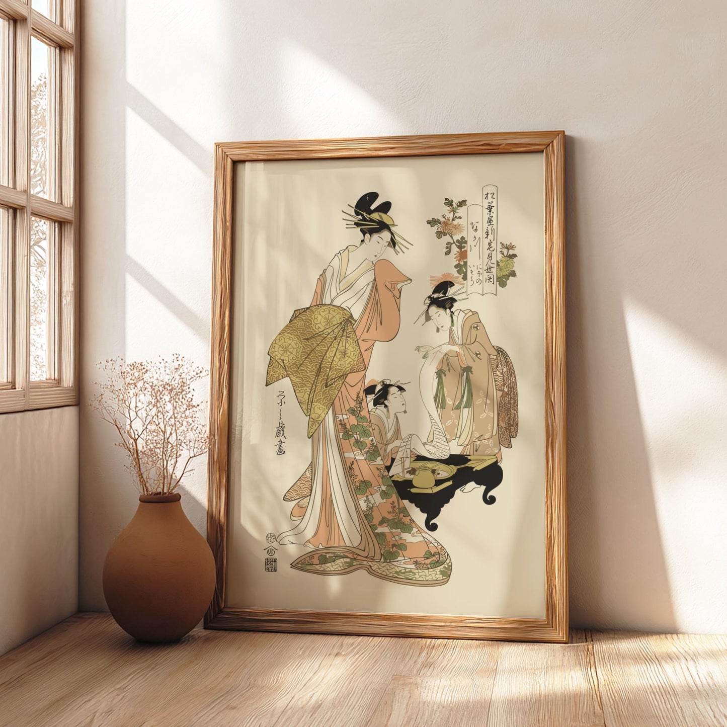 Opening of the New Matsubaya Eishi Print, Nakagawa with Attendants Ukiyo-e, Edo Japanese Woodblock Art