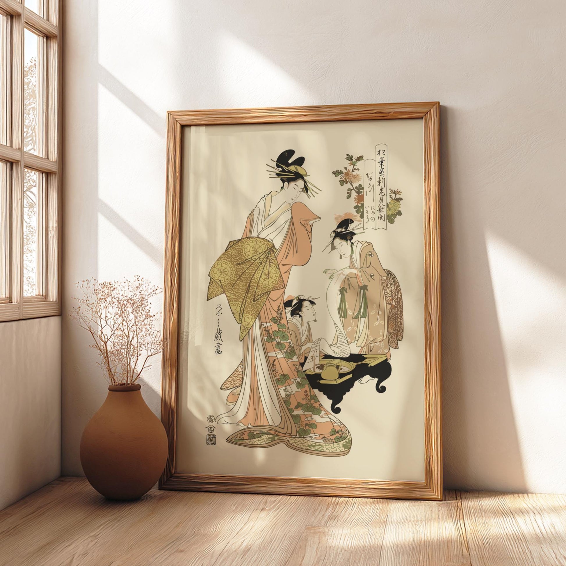 Opening of the New Matsubaya Eishi Print, Nakagawa with Attendants Ukiyo-e, Edo Japanese Woodblock Art