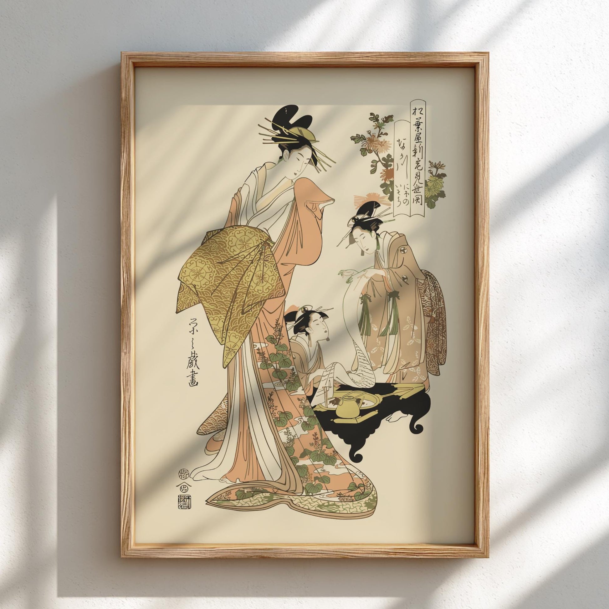 Opening of the New Matsubaya Eishi Print, Nakagawa with Attendants Ukiyo-e, Edo Japanese Woodblock Art