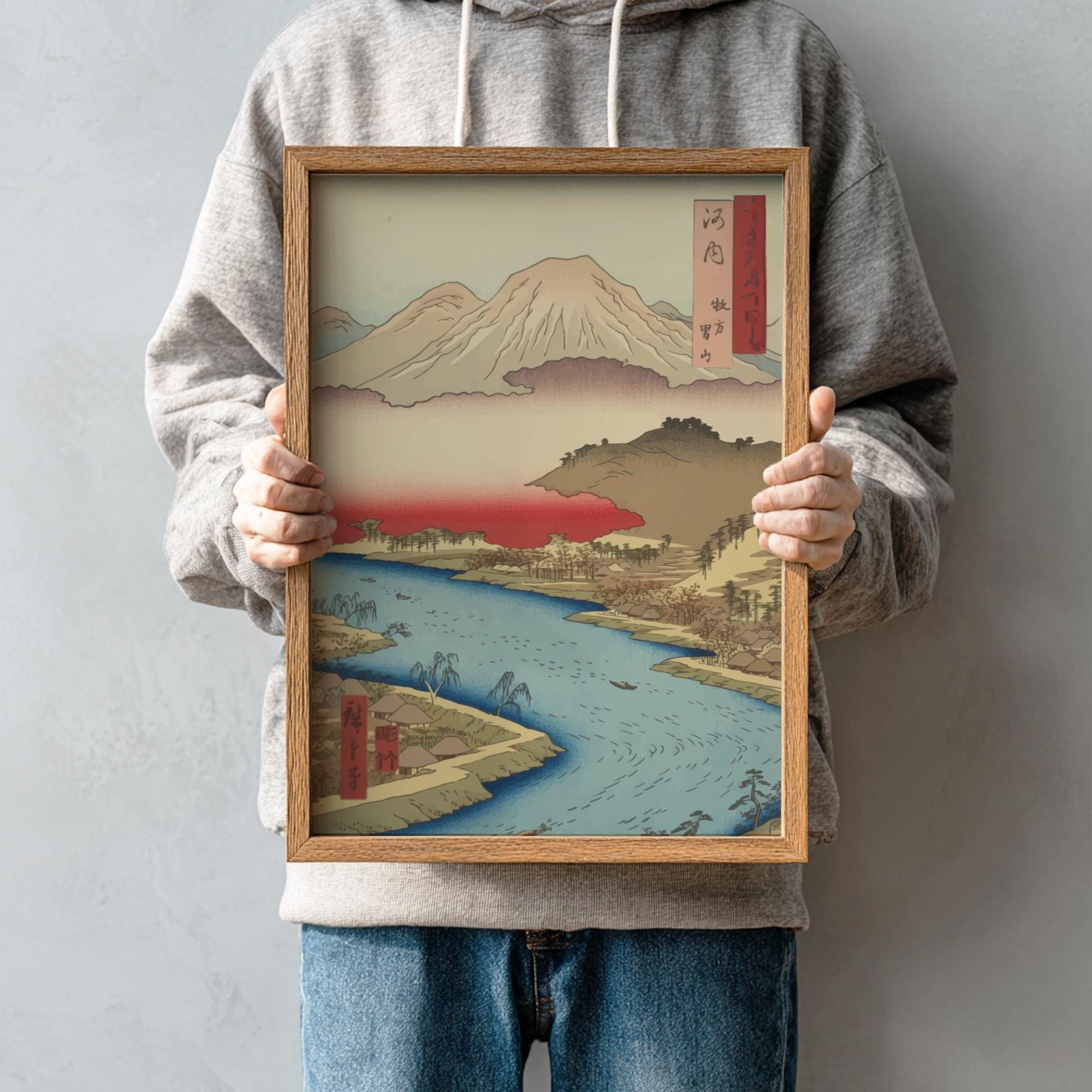 Kawachi Hirakata Otokoyama Hiroshige Print, Famous Views of Sixty-Odd Provinces, Japanese Woodblock Art