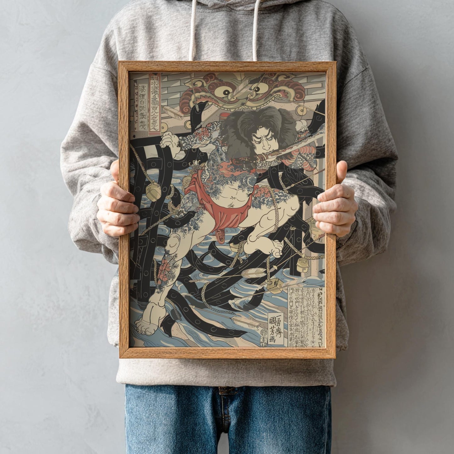 Rorihakucho Chojun Kuniyoshi Print, One of the 108 Heroes of the Water Margin, Edo Samurai Woodblock Art