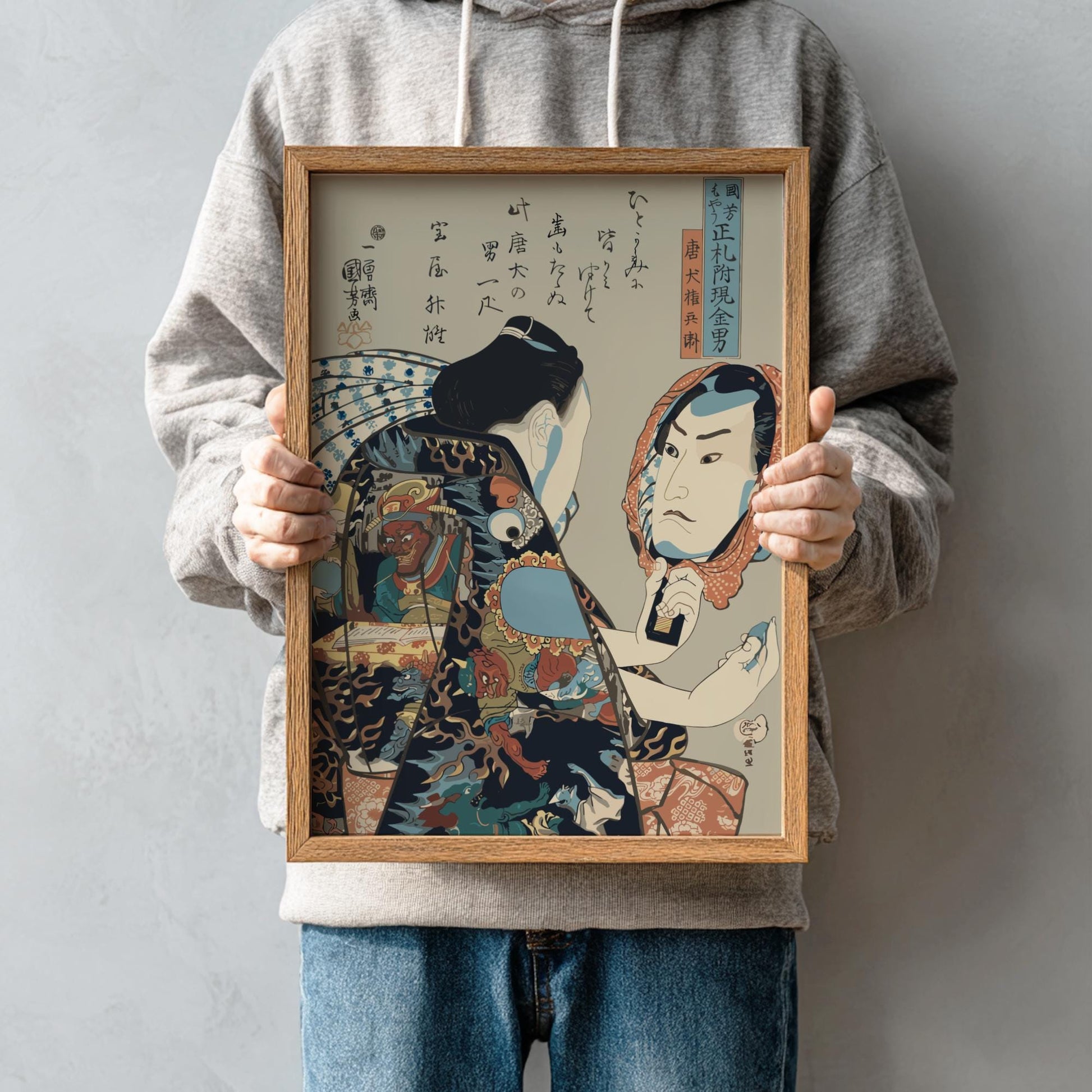 Token Gonbei Kuniyoshi Print, Legendary Kabuki Hero Ukiyo-e, Edo Japanese Woodblock Art