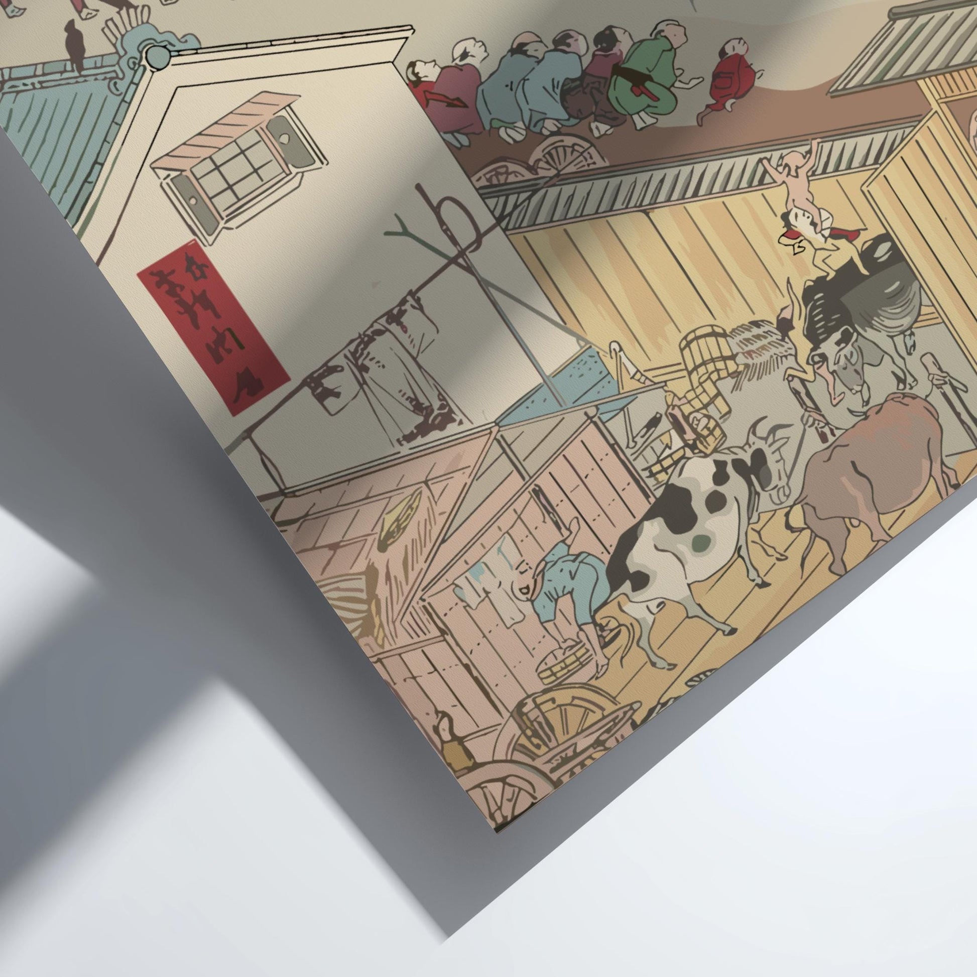 The Cow Shed at Takanawa Chikamaro Print, Edo Japanese Woodblock Ukiyo-e, Rural Japan Landscape