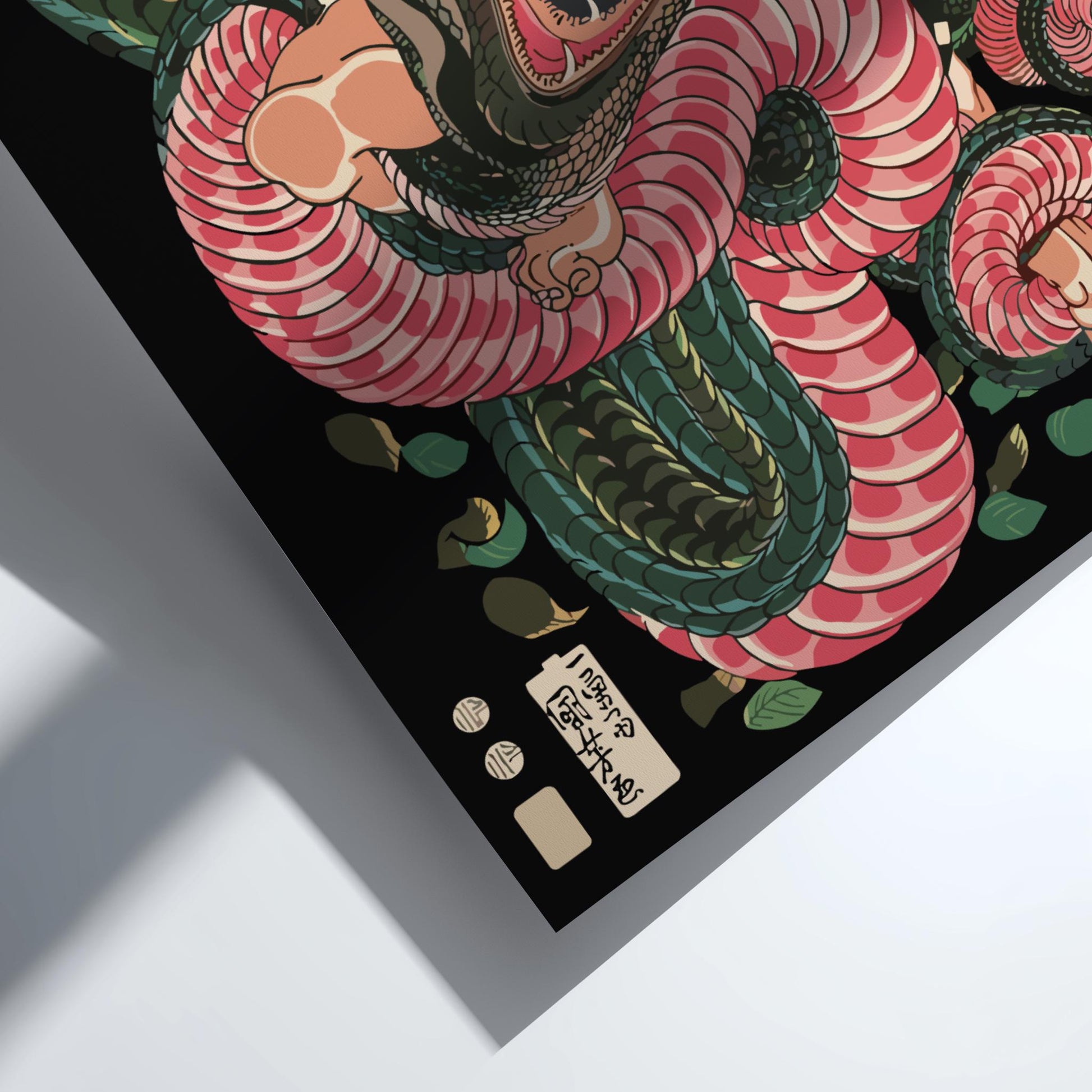 Saginoike Heikuro Fights Giant Snake Kuniyoshi Print, Honchō Suikoden Ukiyo-e, Edo Samurai Woodblock Art