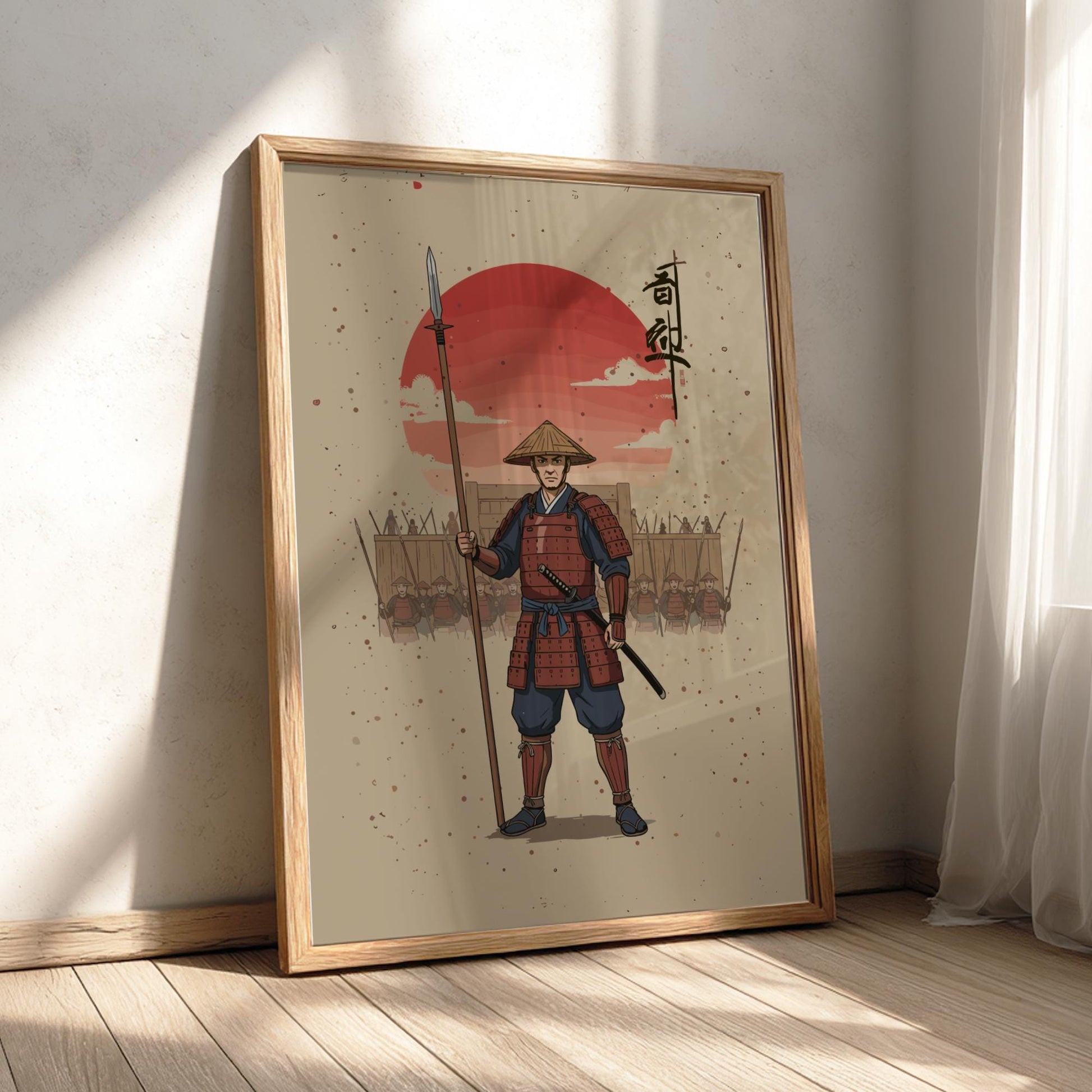 Ashigaru Japanese Warrior Print, Samurai Foot Soldier Sumi-e Poster, Vintage Ink Wall Art