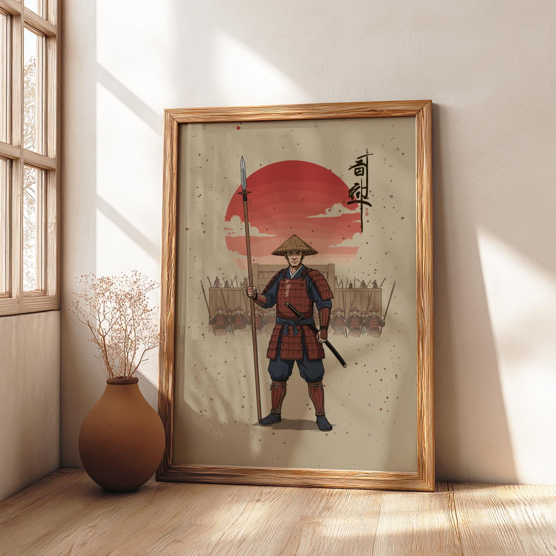 Ashigaru Japanese Warrior Print, Samurai Foot Soldier Sumi-e Poster, Vintage Ink Wall Art