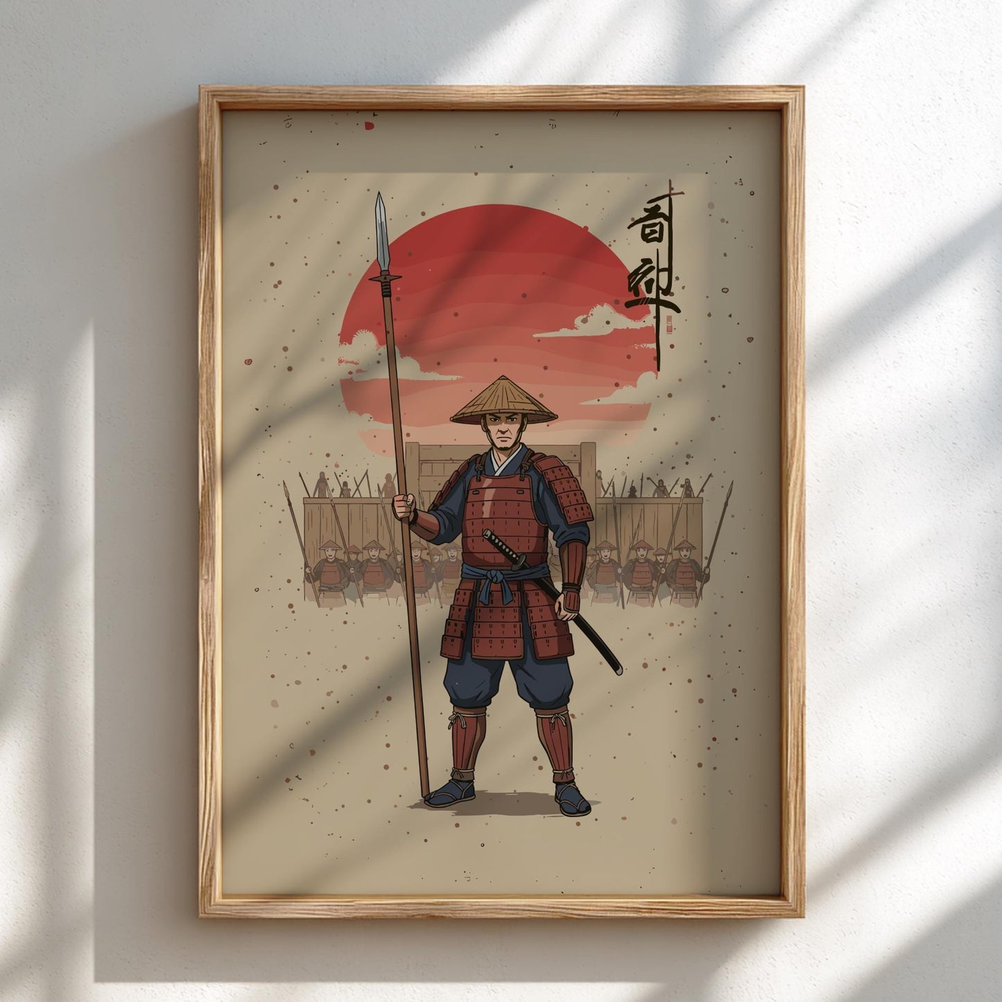 Ashigaru Japanese Warrior Print, Samurai Foot Soldier Sumi-e Poster, Vintage Ink Wall Art