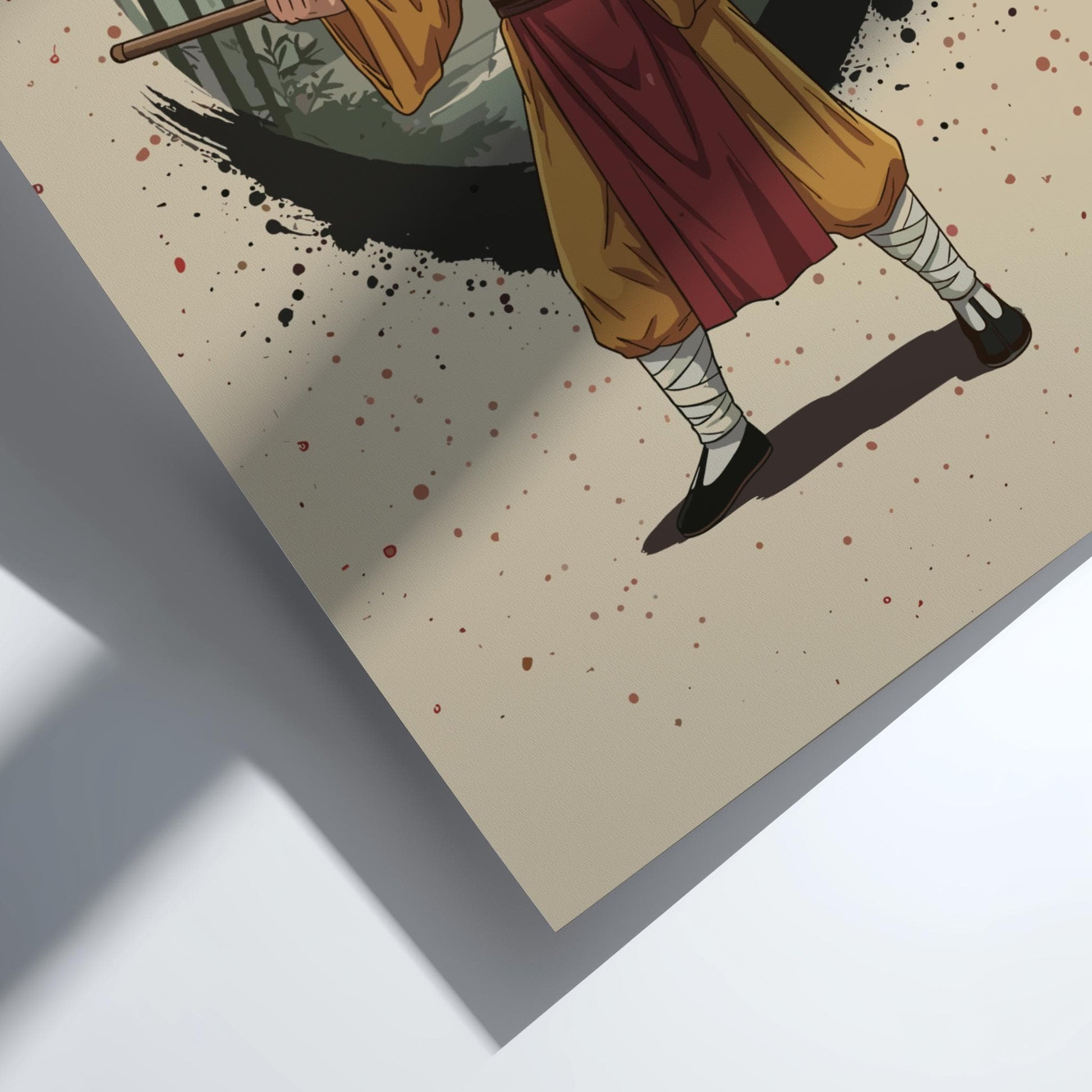 Shaolin Monk Warrior Japanese Ink Art Print, Sumi-e Rising Sun Poster, Mixed Media Wall Decor