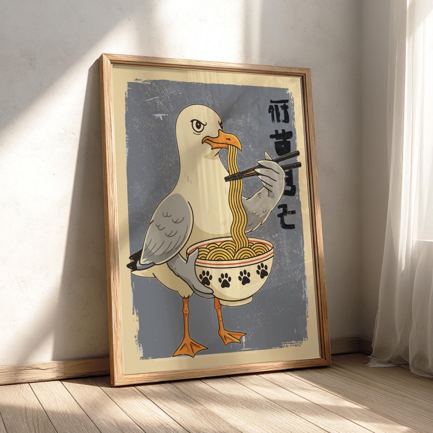 Hungry Seagull Ramen Poster: Japanese Food Art Print
