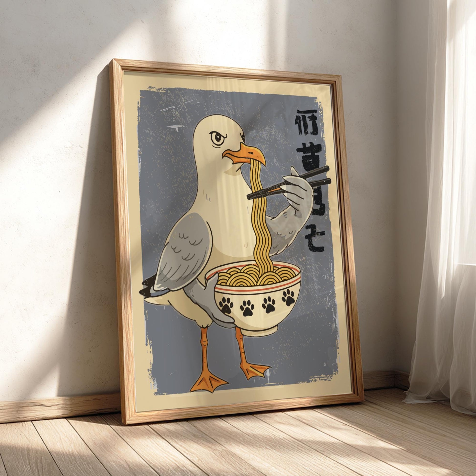 Hungry Seagull Ramen Poster: Japanese Food Art Print