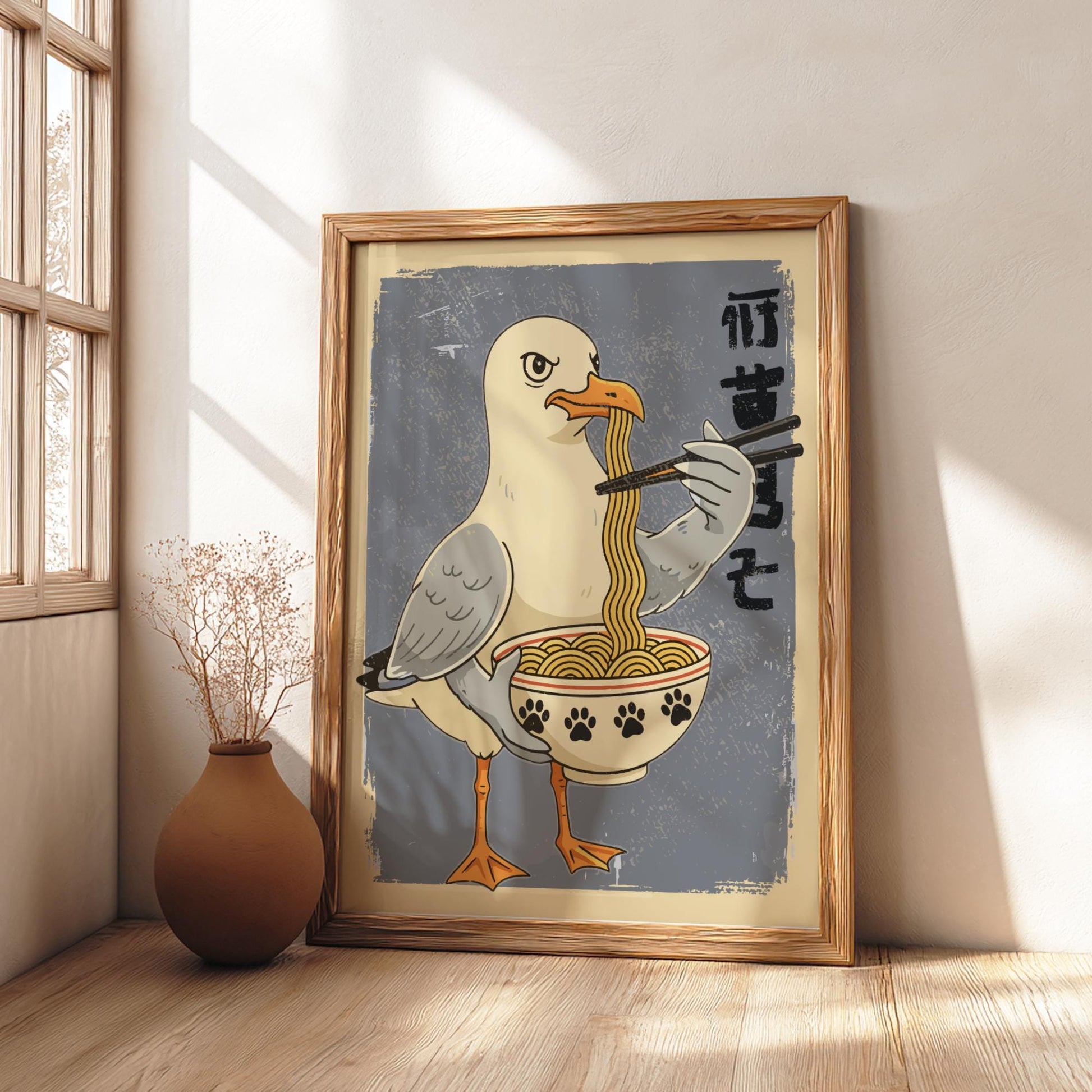 Hungry Seagull Ramen Poster: Japanese Food Art Print