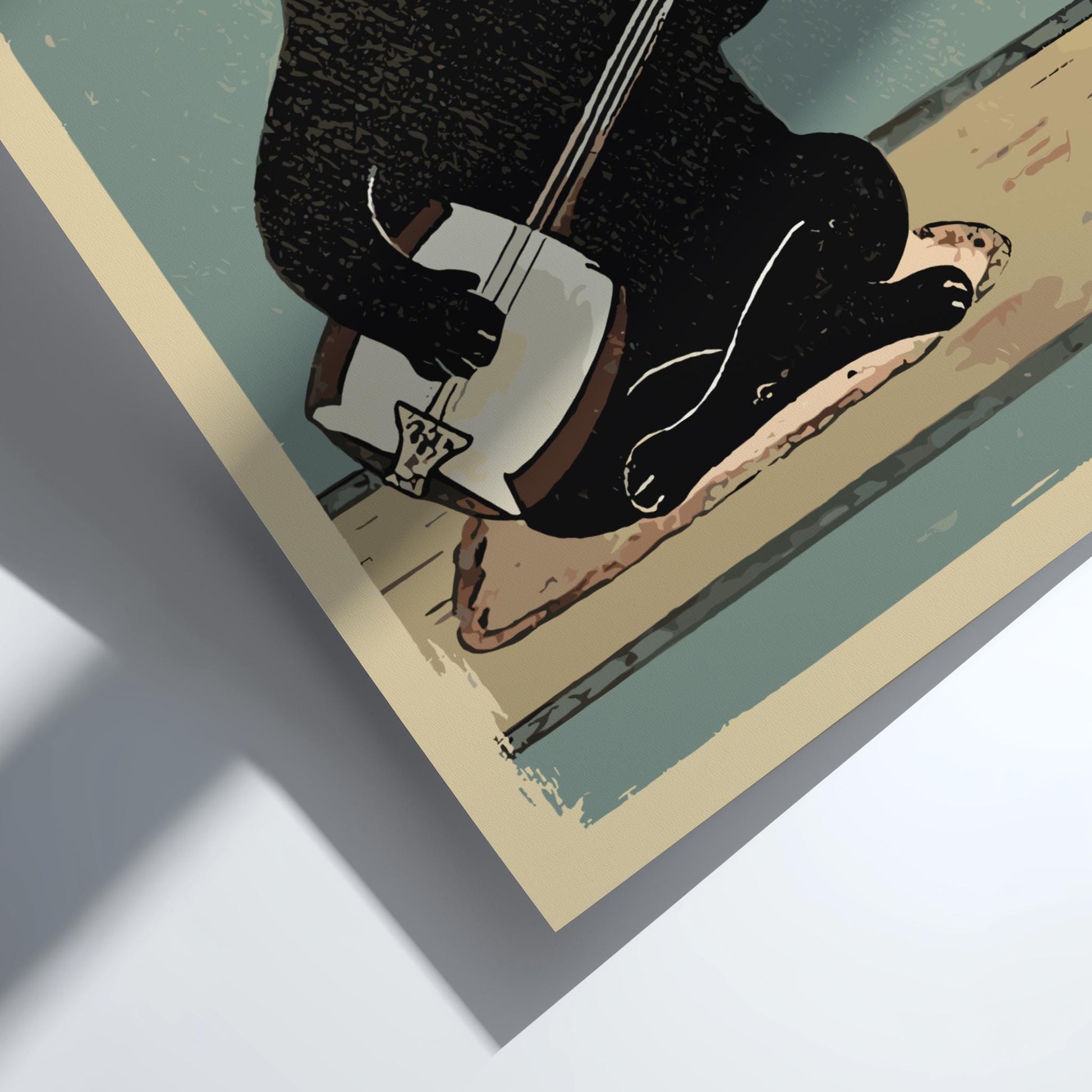 Cat Playing Banjo Art Print, Japanese Folk Music Poster