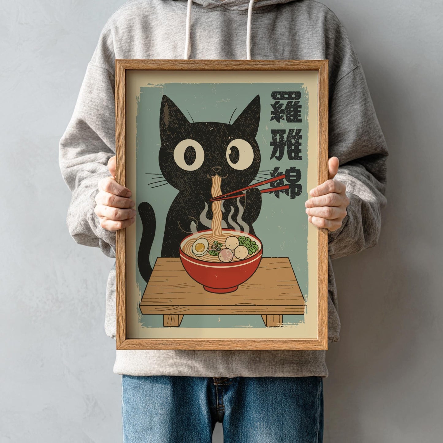 Ramen Cat Poster, Japanese Food Lover Art Print