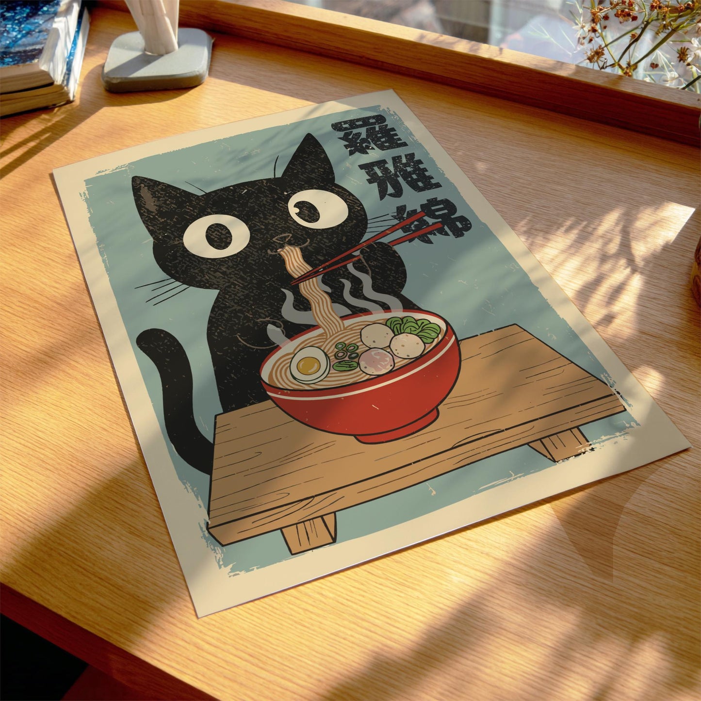 Ramen Cat Poster, Japanese Food Lover Art Print