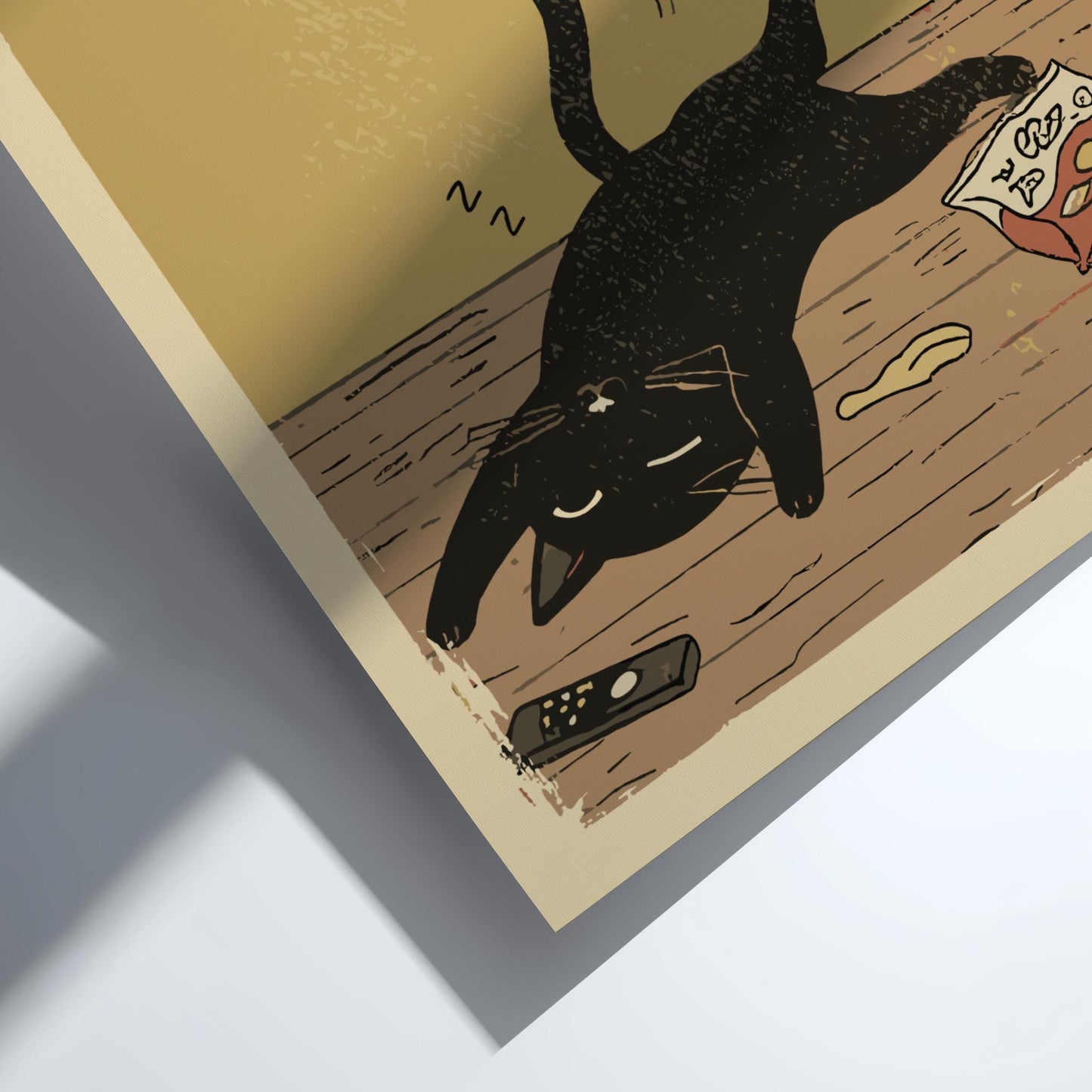 Tired Cat Poster, Funny Black Cat Ukiyo-e Print