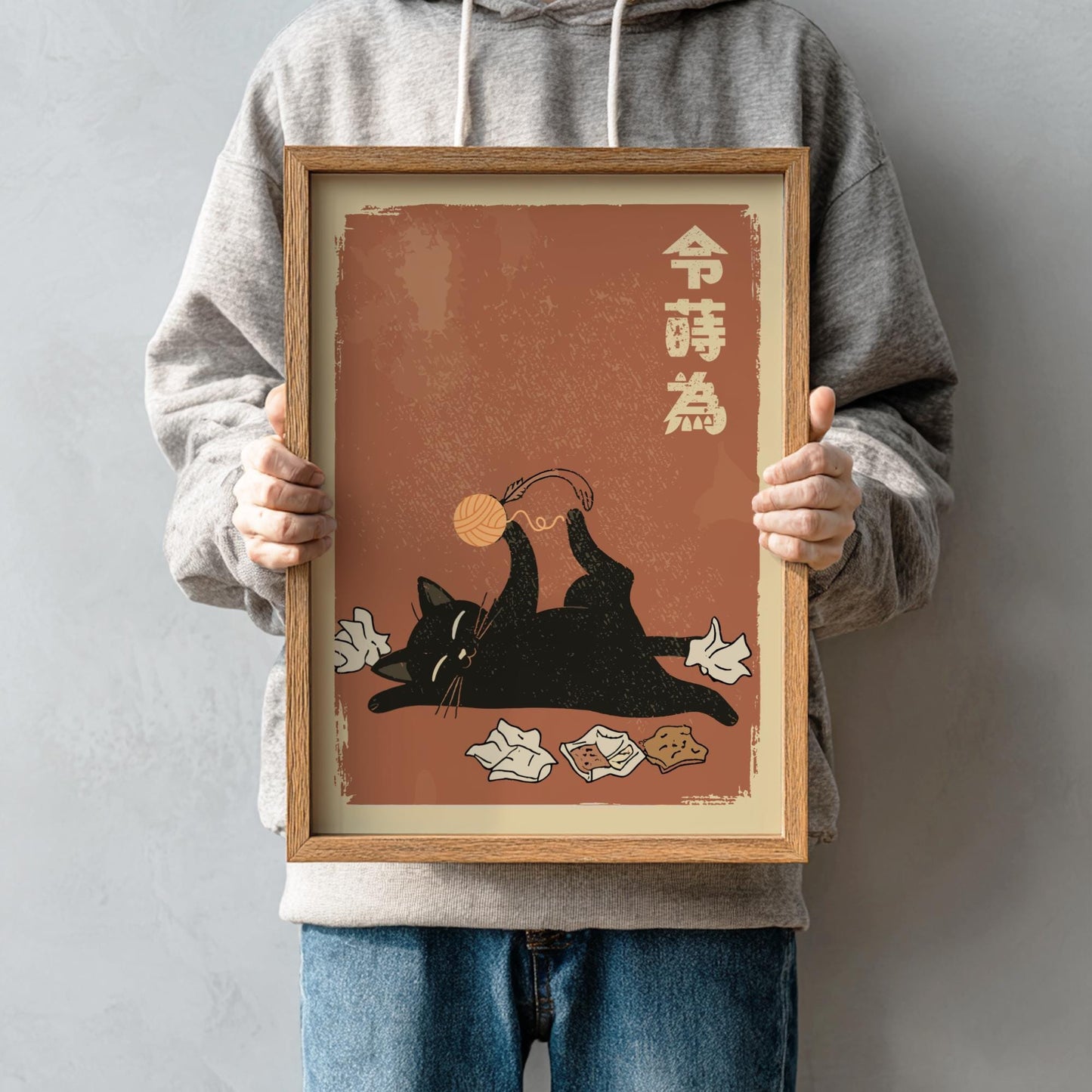Lazy Cat Art Print, Japanese Ukiyo-e Style Poster