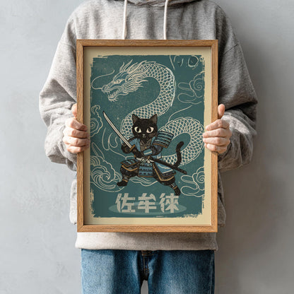 Samurai Cat & Dragon Art Print