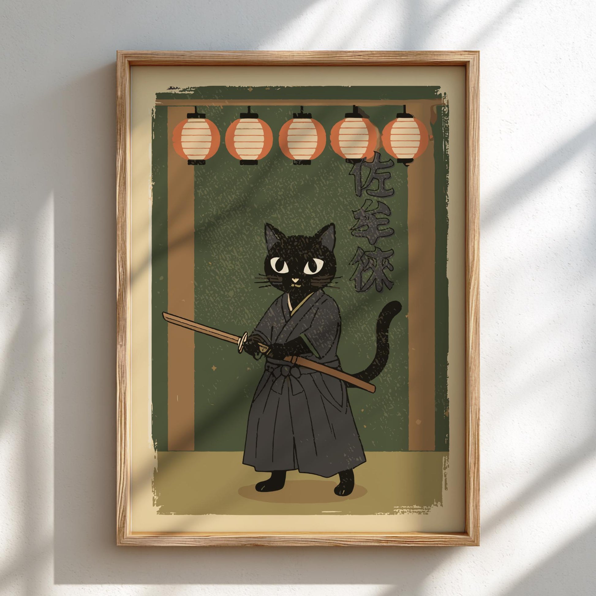 Samurai Cat with Lanterns Print