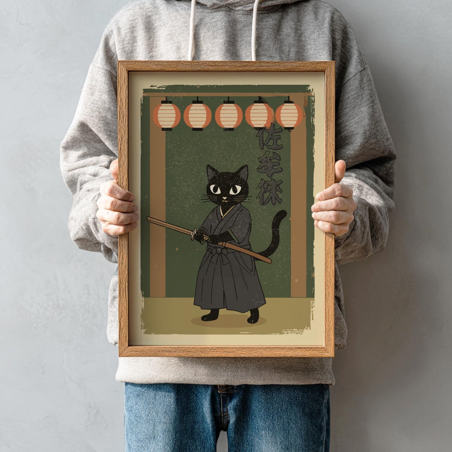Samurai Cat with Lanterns Print