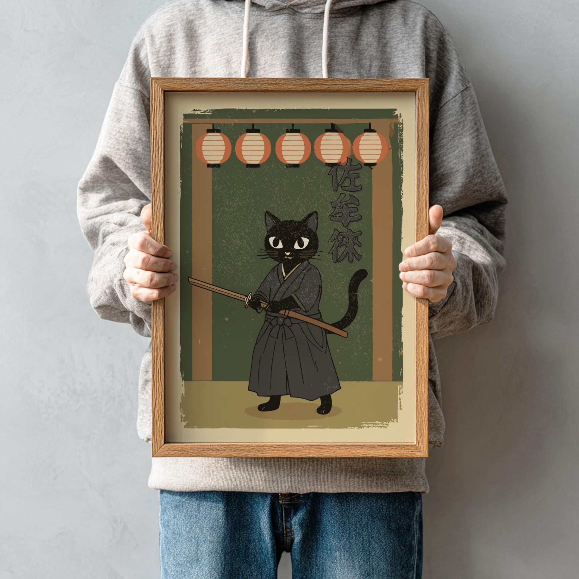 Samurai Cat with Lanterns Print