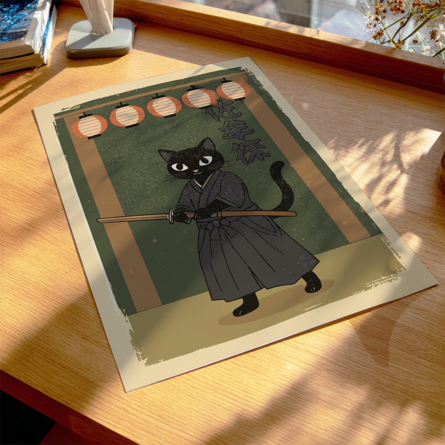 Samurai Cat with Lanterns Print