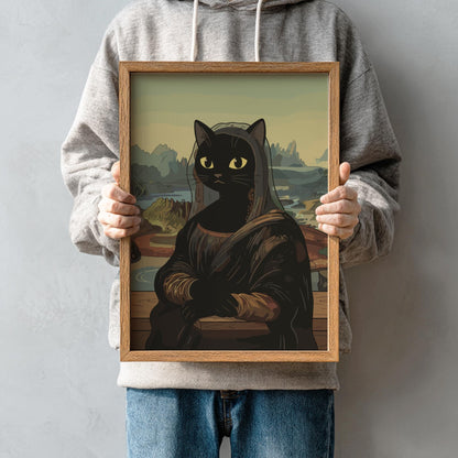 Black Cat Mona Lisa Poster, Funny Art Parody Print