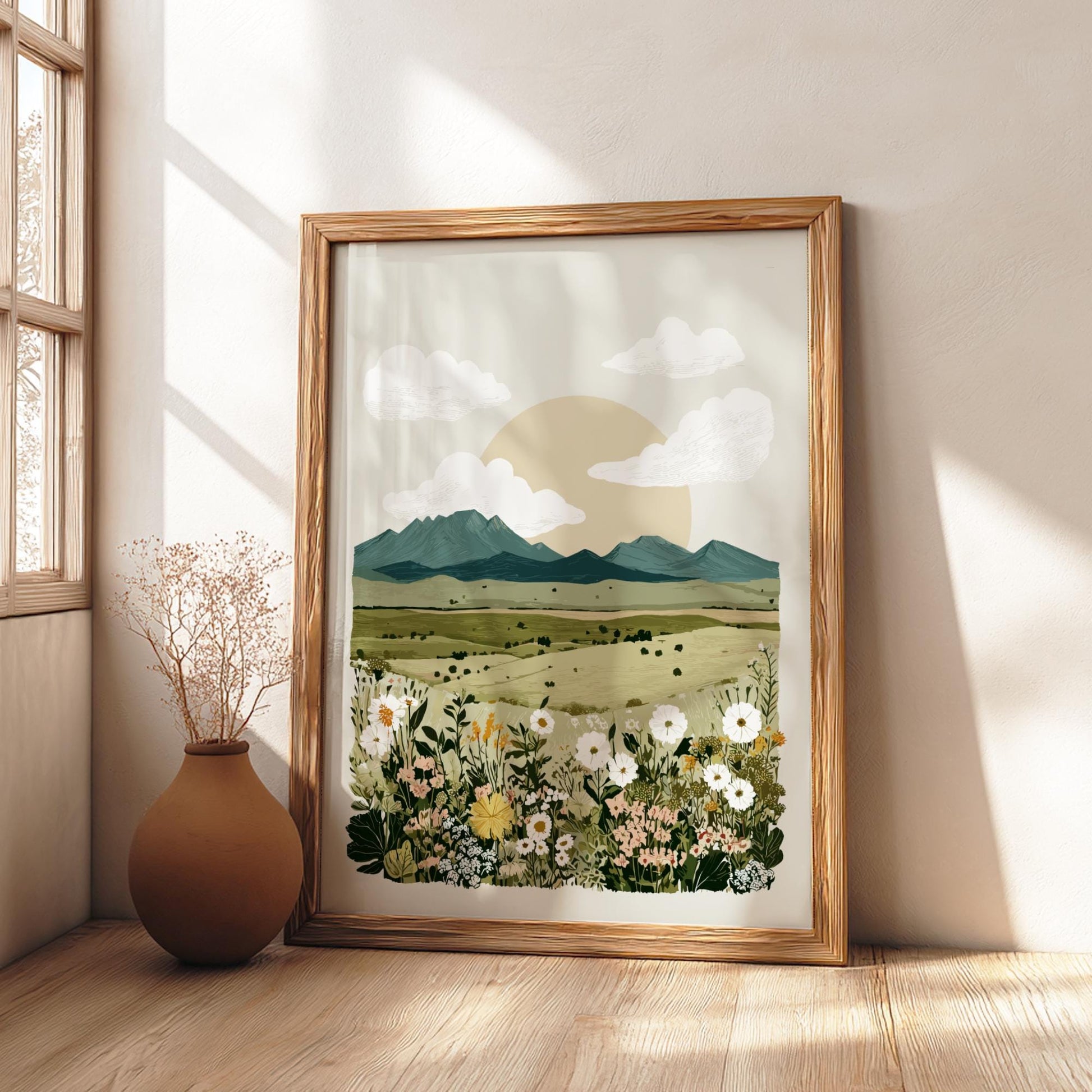 Prairie Sunset Bloom - Pastel Prairie Landscape Poster - Serene Nature Wall Decor Poster