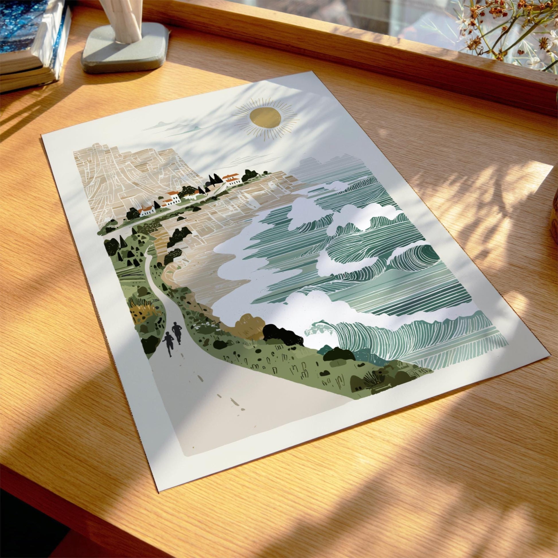 Over the Cliffs - Pastel Seaside Landscape Poster - Serene Nature Wall Decor Poster