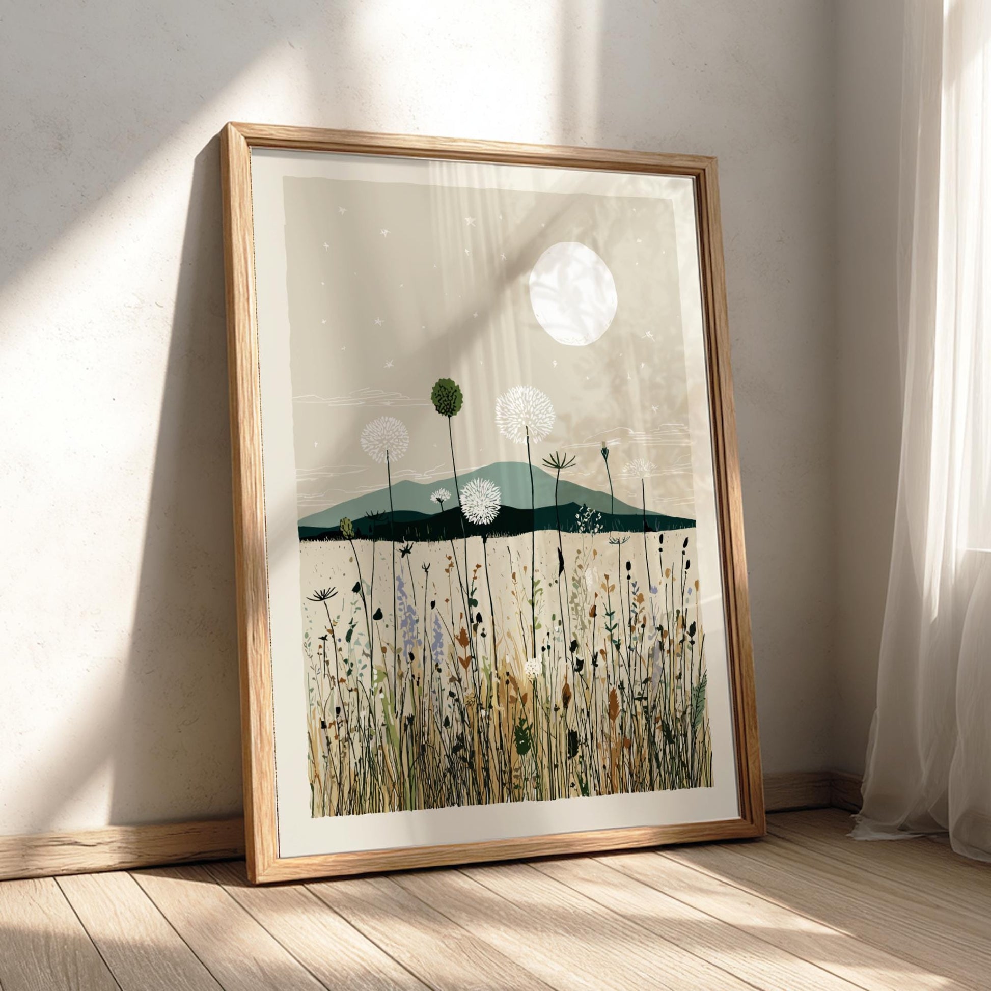 Meadow Moon Whisper - Pastel Meadow View Poster - Serene Nature Wall Decor Poster