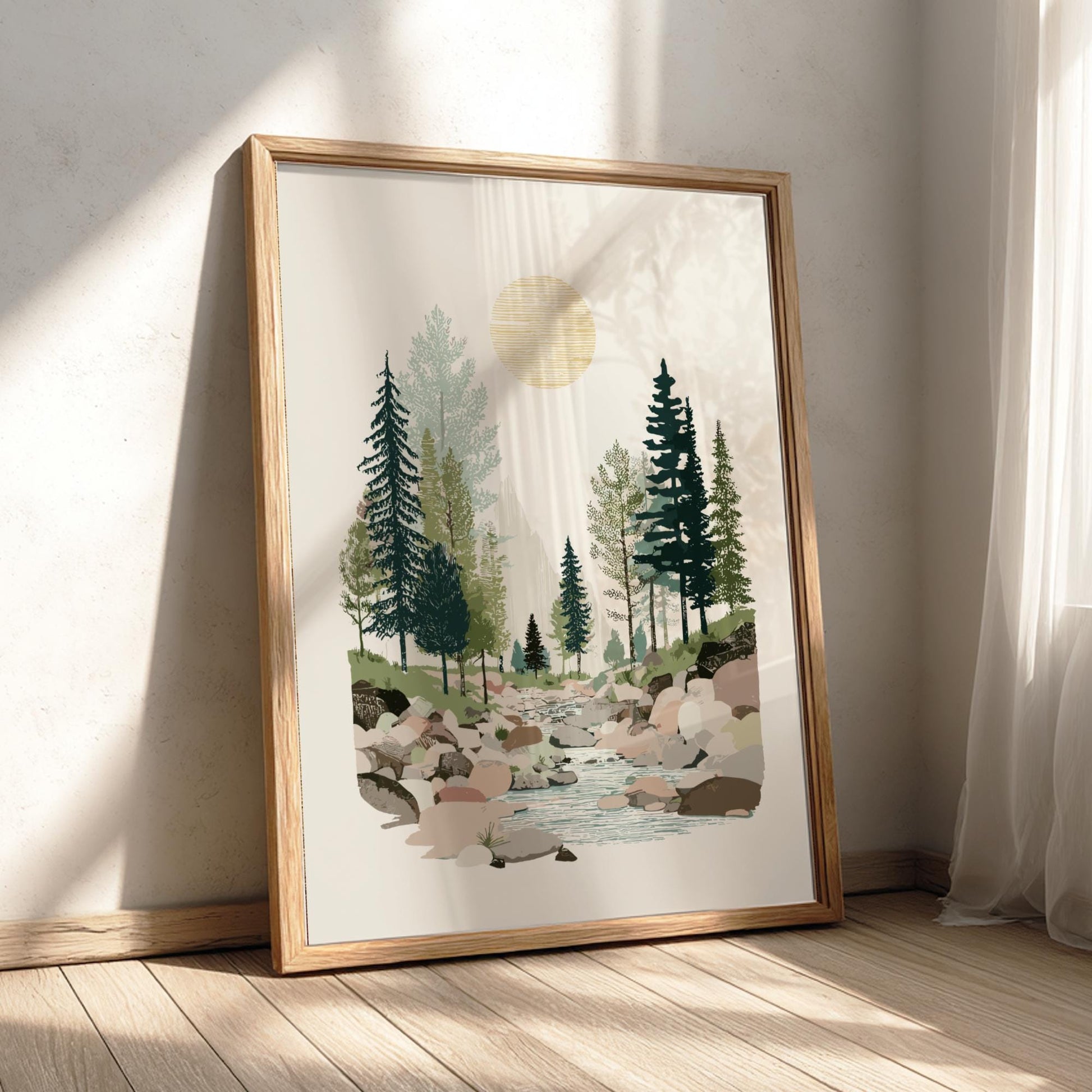 Forest Sun Veil - Pastel Forest Poster - Serene Nature Wall Decor Poster