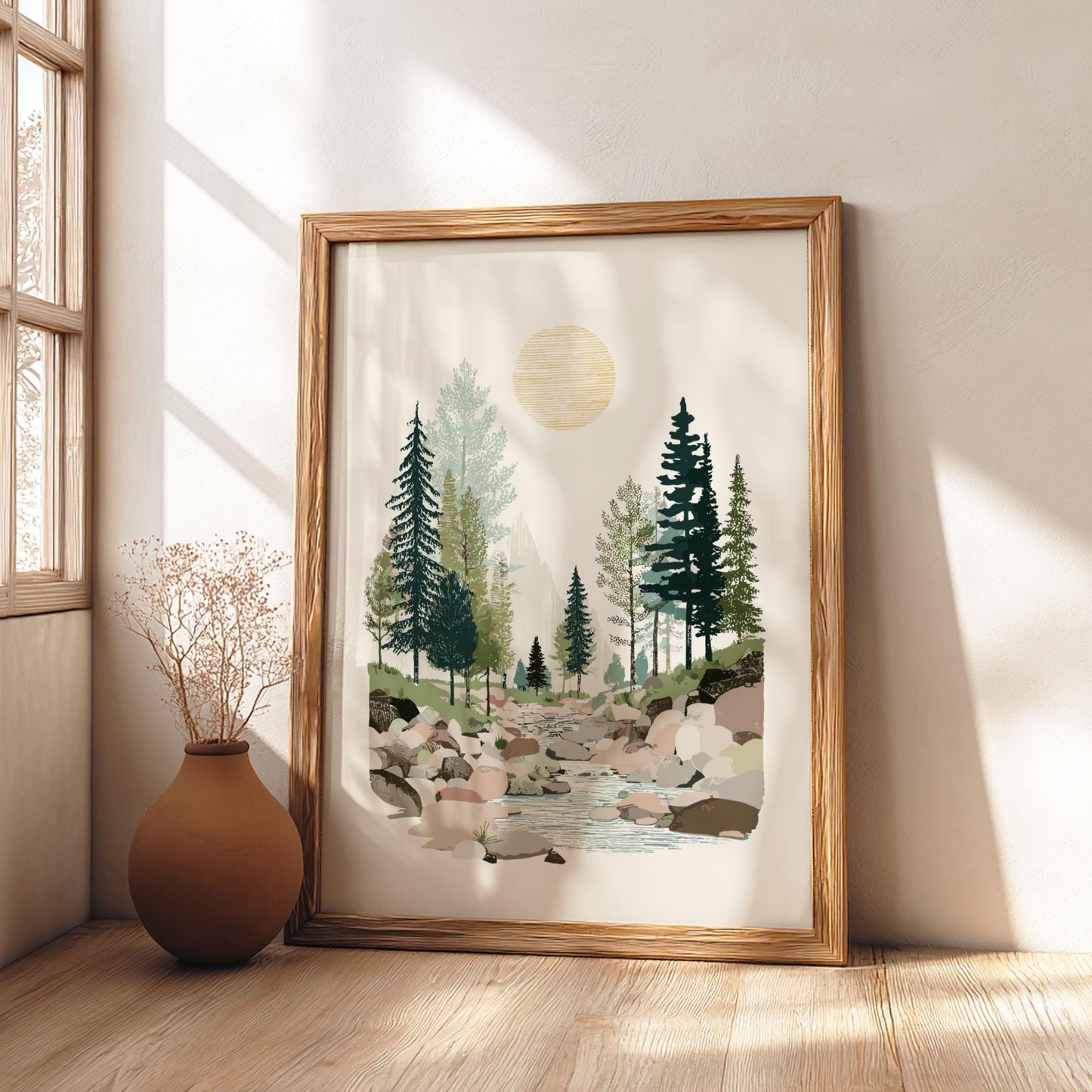 Forest Sun Veil - Pastel Forest Poster - Serene Nature Wall Decor Poster