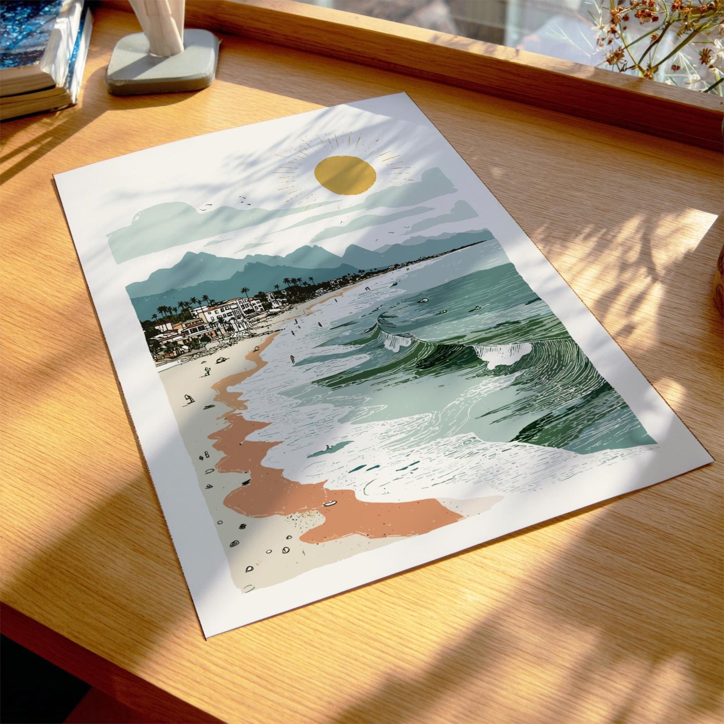 Coastal Town - Pastel Seaside Town Poster - Serene Nature Wall Decor Poster