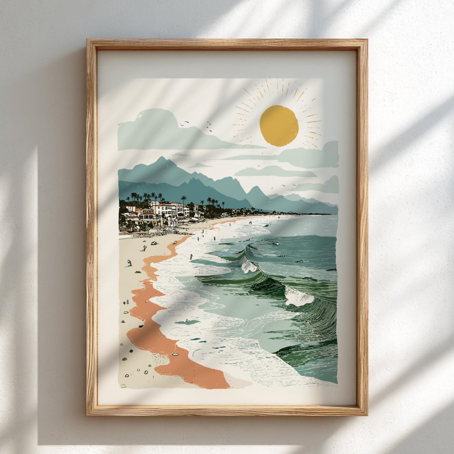 Coastal Town - Pastel Seaside Town Poster - Serene Nature Wall Decor Poster